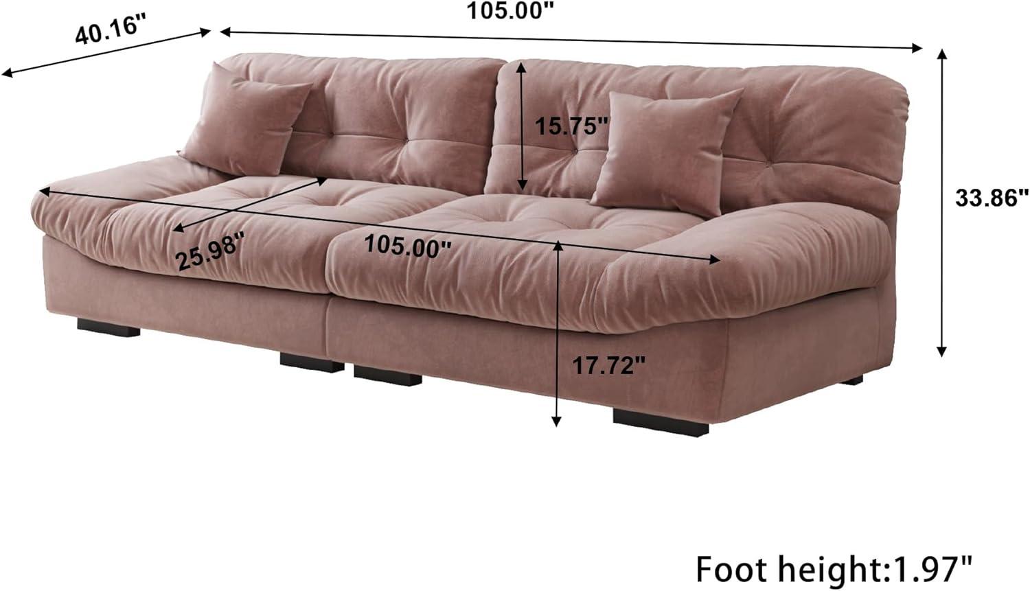 Cloud Modular Sectional Sofa,105inch Scrub Velvet Sofa Couch for Living Room,Curved Couch,Modern LoveSofa with 2 Pillows 3 Seater for Apartment-Pink
