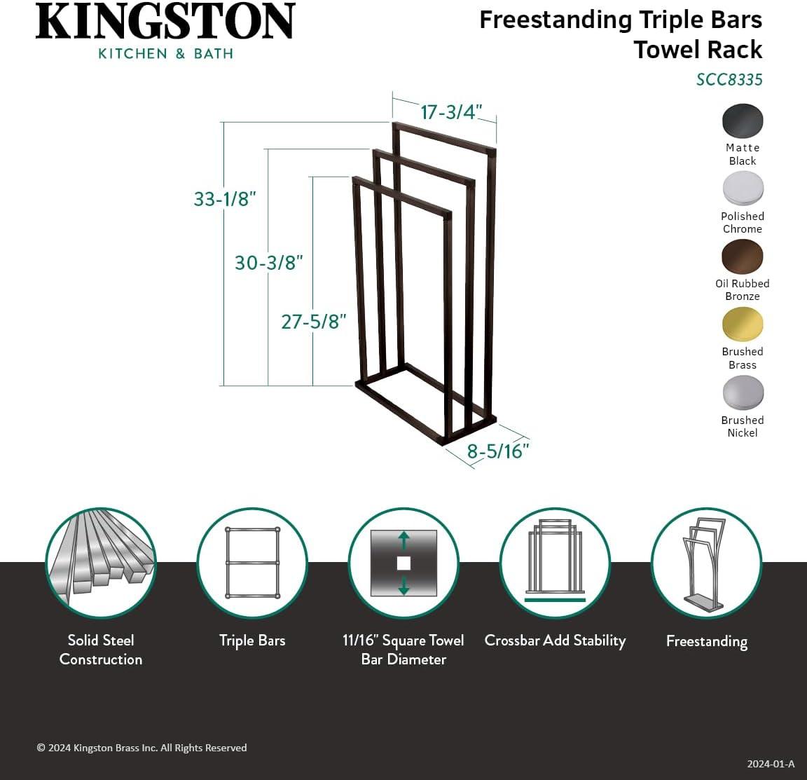 Matte Black Steel 3-Tier Freestanding Towel Rack