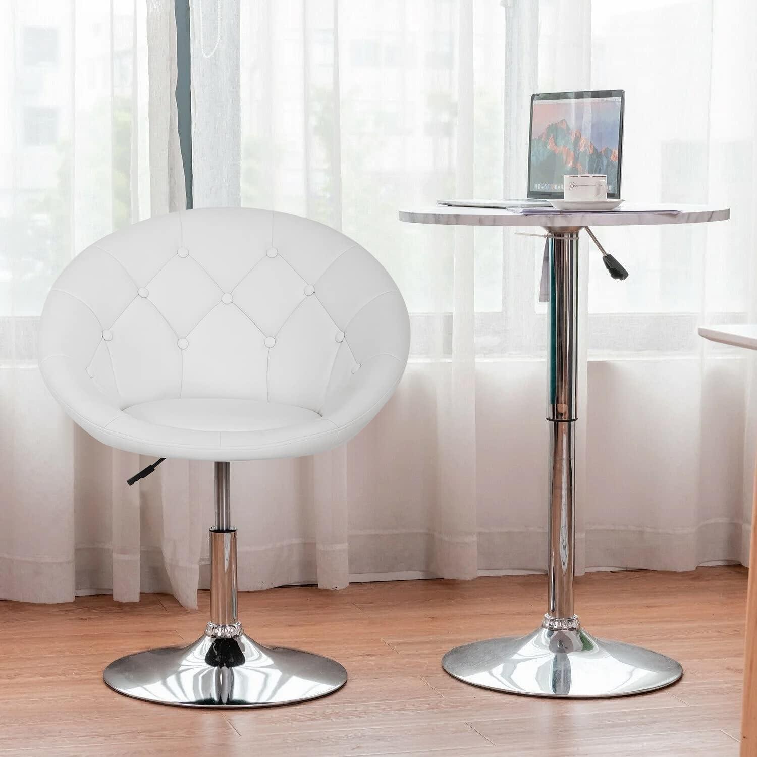 Costway 1PC Adjustable Modern Swivel Round Tufted Back Accent Chair PU Leather Black