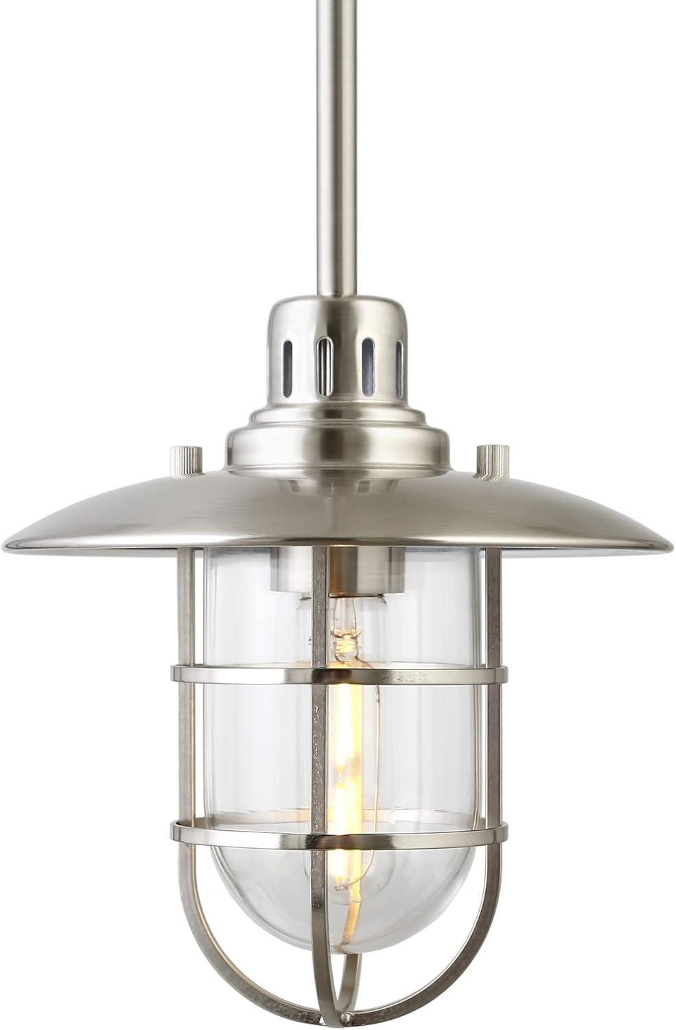 Coastal Brushed Nickel Globe Pendant Light with Glass Shade