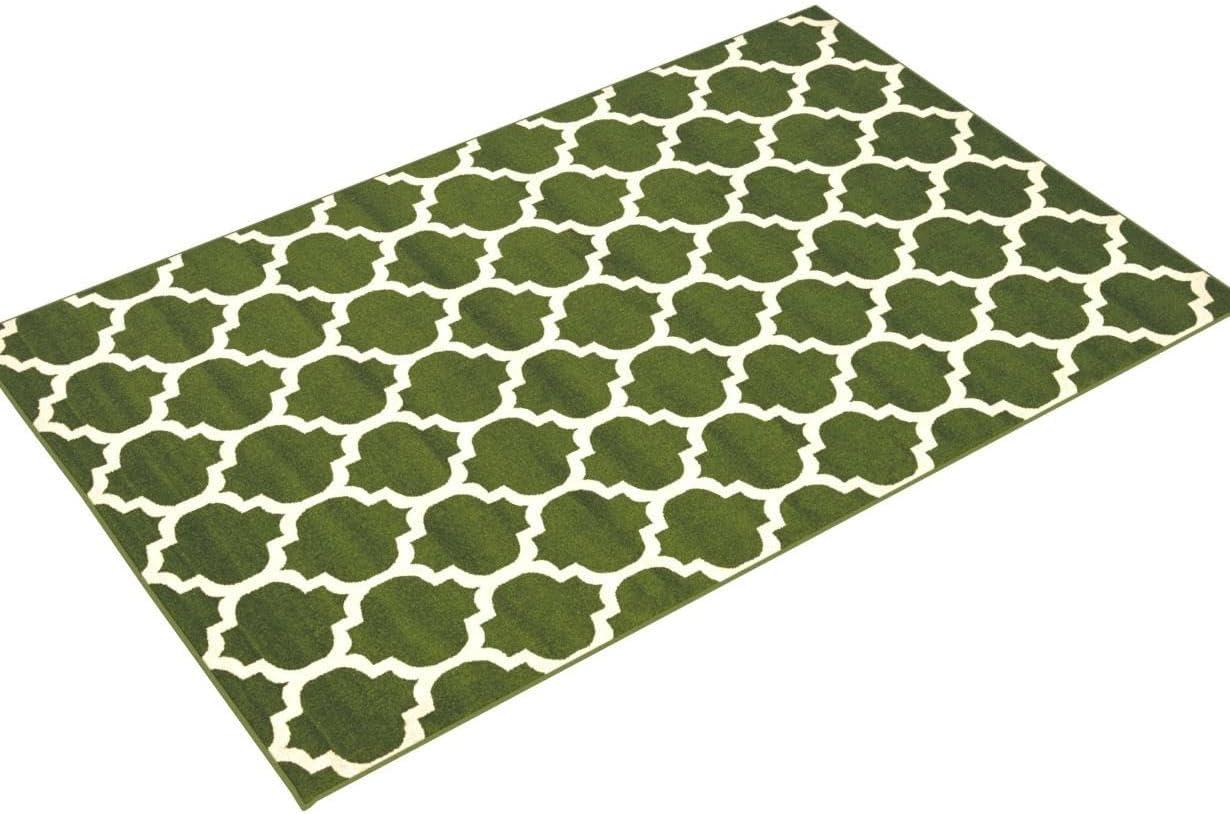 Dark Green and Beige Trellis 6' x 9' Synthetic Area Rug