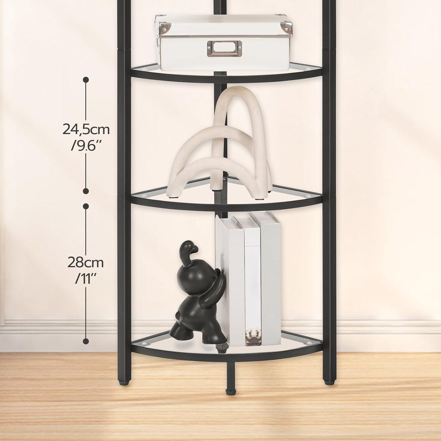 Black 5-Tier Steel and Glass Corner Shelf Stand