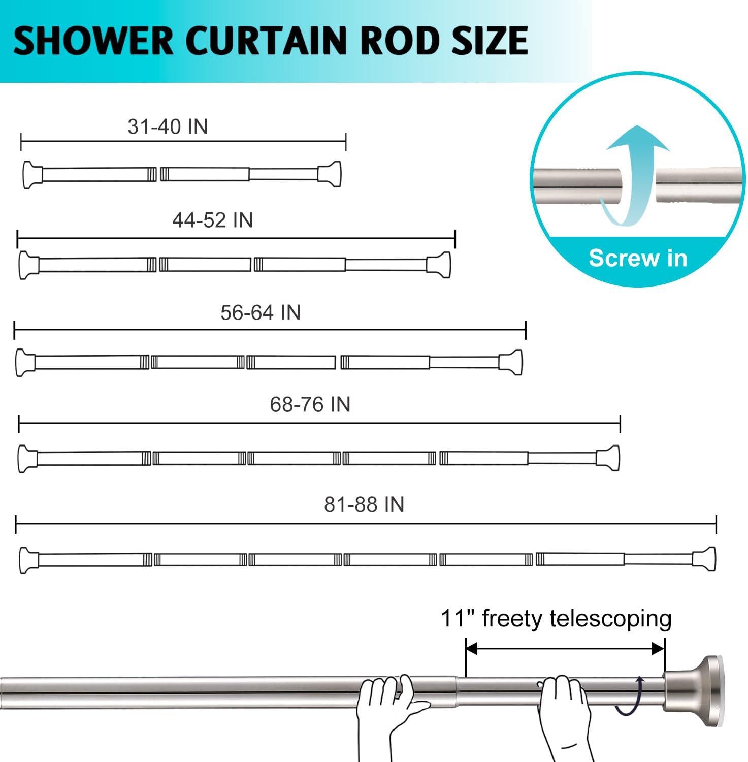 Ktinnead Tension Shower Curtain Rod - Adjustable Spring Tension Rod Rust Resistant No Drilling Anti-Slip Bar for Windows / Shower, 304 Stainless Steel, 43" to 73".