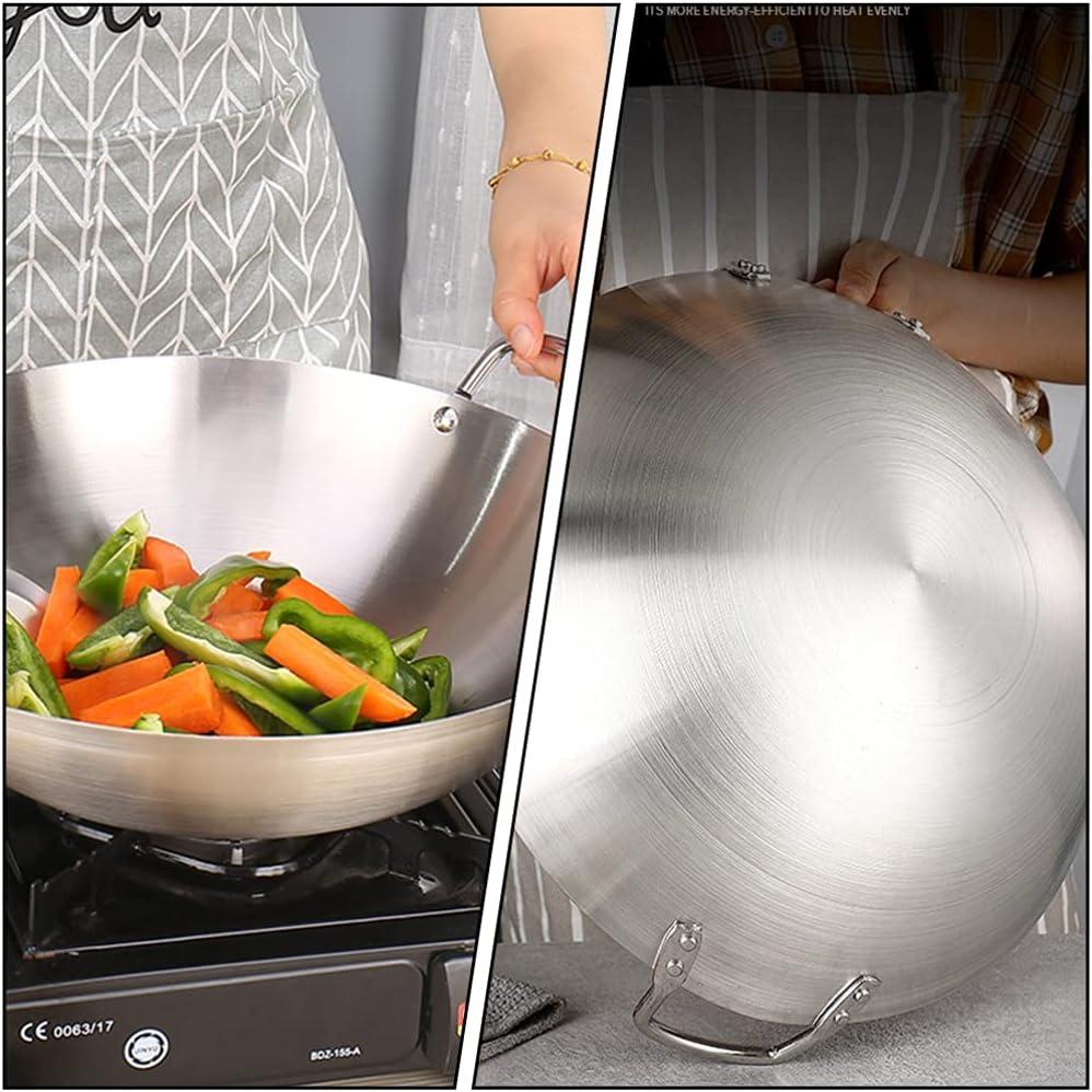 Homemaxs Wok Steel Pan Frying Carbon Stir Fry Stainless Pan Iron Skillet Bottom Flat Chinese Cast Pans Non Stick Wok Griddle Pot