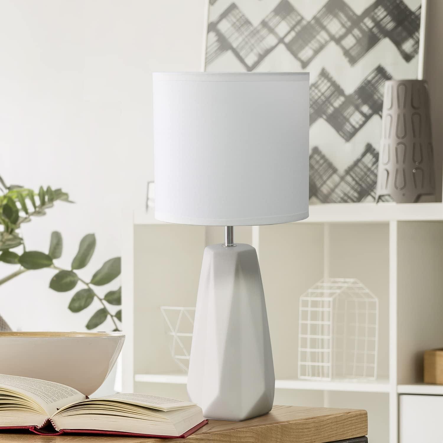 Simple Designs Ceramic Prism Table Lamp Off White