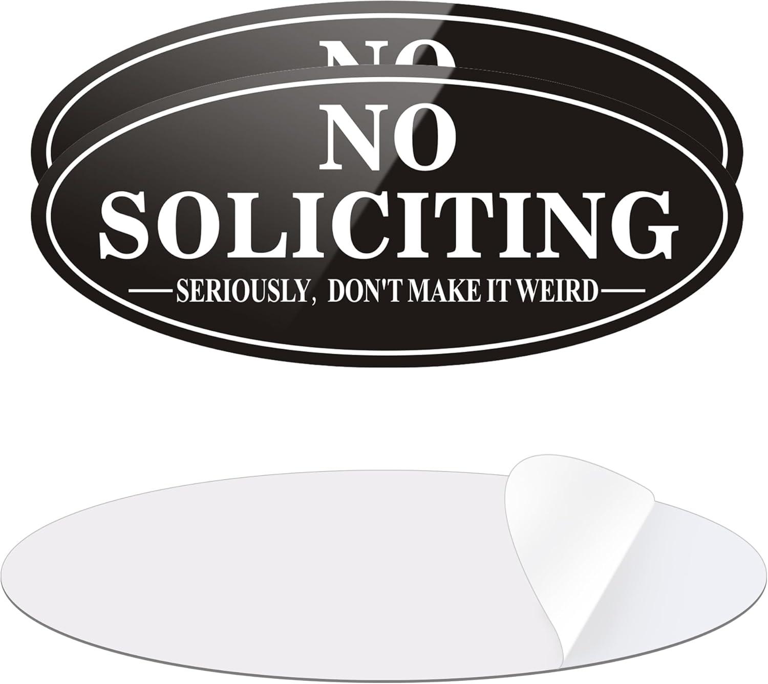 No Soliciting Sign, No Solicitors Sign for Front Door, 2 Pack Self-Adhesive Aluminum Metal No Solitation Do Not Knock or Ring Bell Sign, 7.0 x 3.0 inches Weather Resistant Signs for Home Doorbell Busi