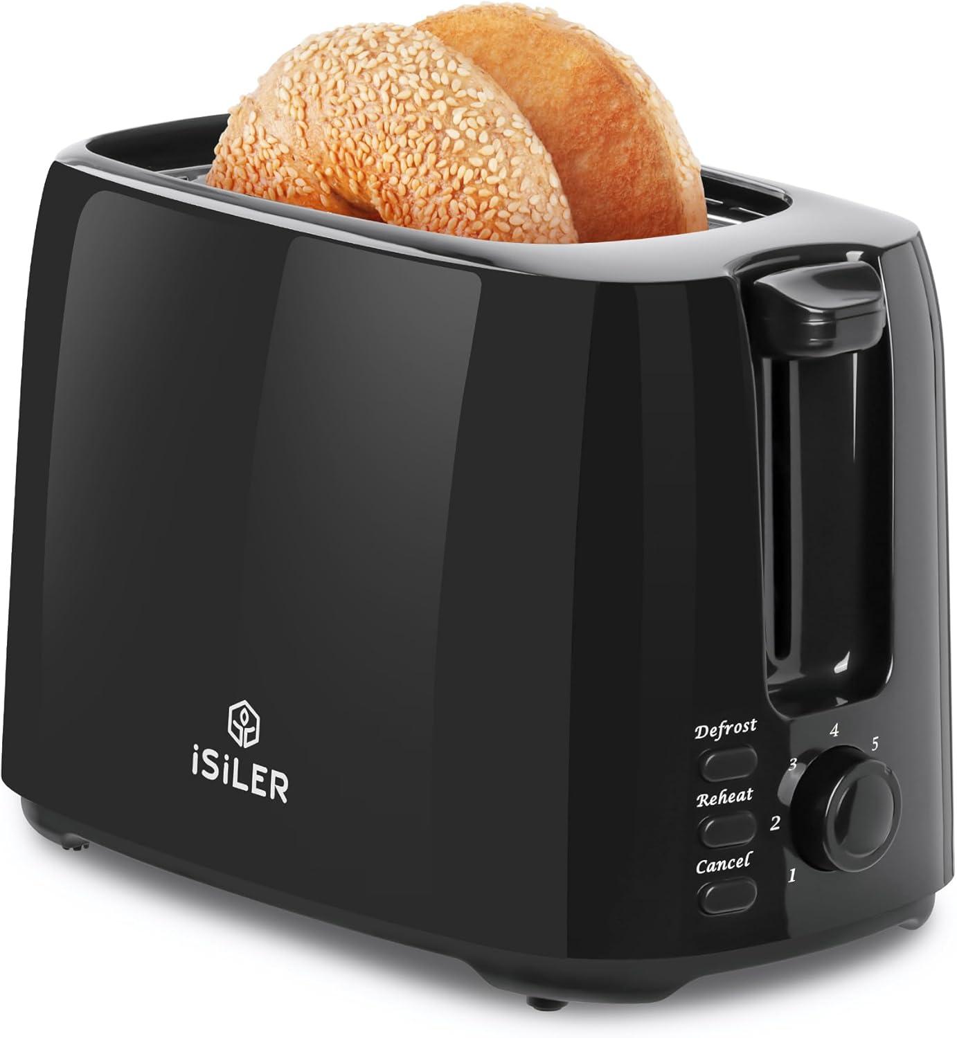 iSiLER 2 Slice Toaster, 1.3 Inches Wide Slot Bagel Toaster with 7 Shade Settings and Double Side Baking, Removable Crumb Tray, Defrost Cancel Function Green
