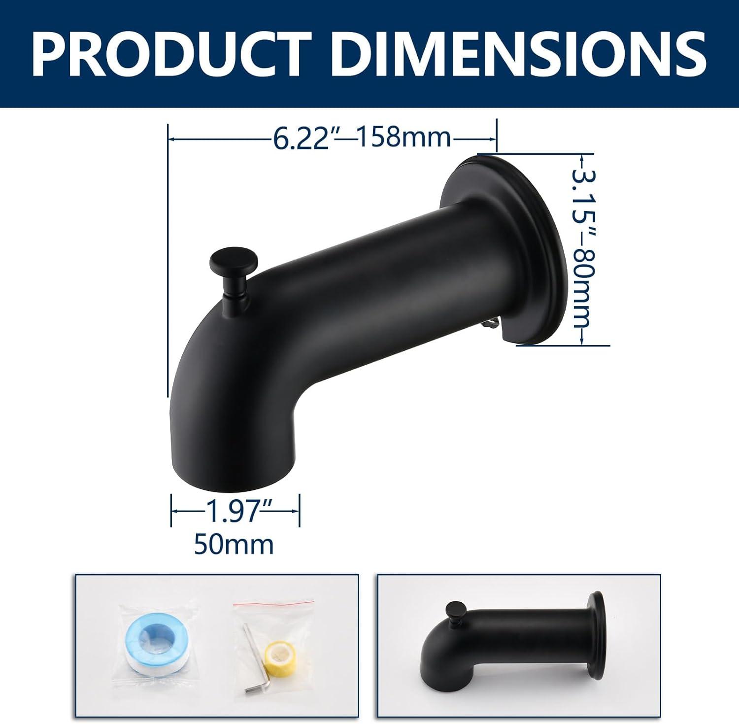 Innovire Extra Long Tub Spout with Diverter, Fits for 1/2" IPS Threads,Matte Black Matte Black