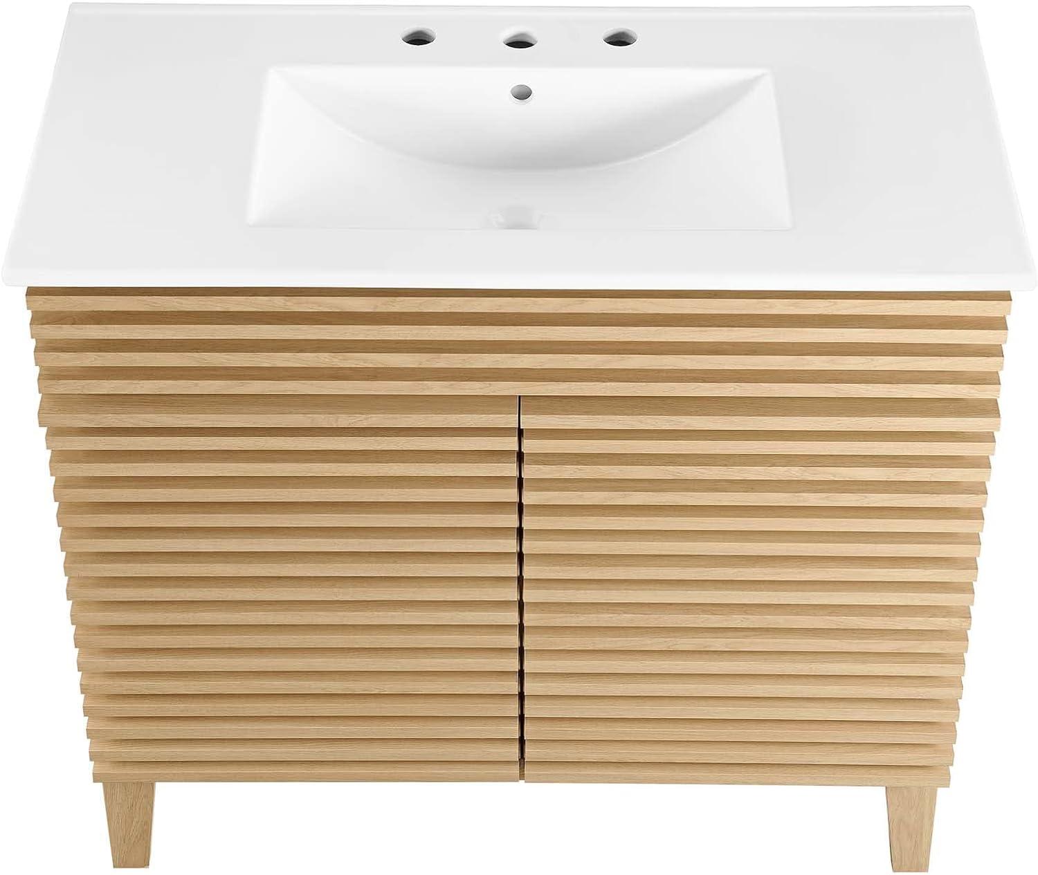 Modway Render 36" Bathroom Vanity in Oak White