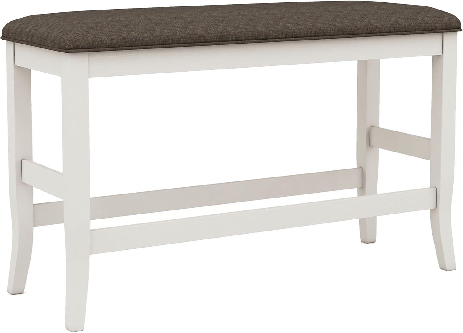 Off-White and Brown Fabric Counter Height Bench with Footrest