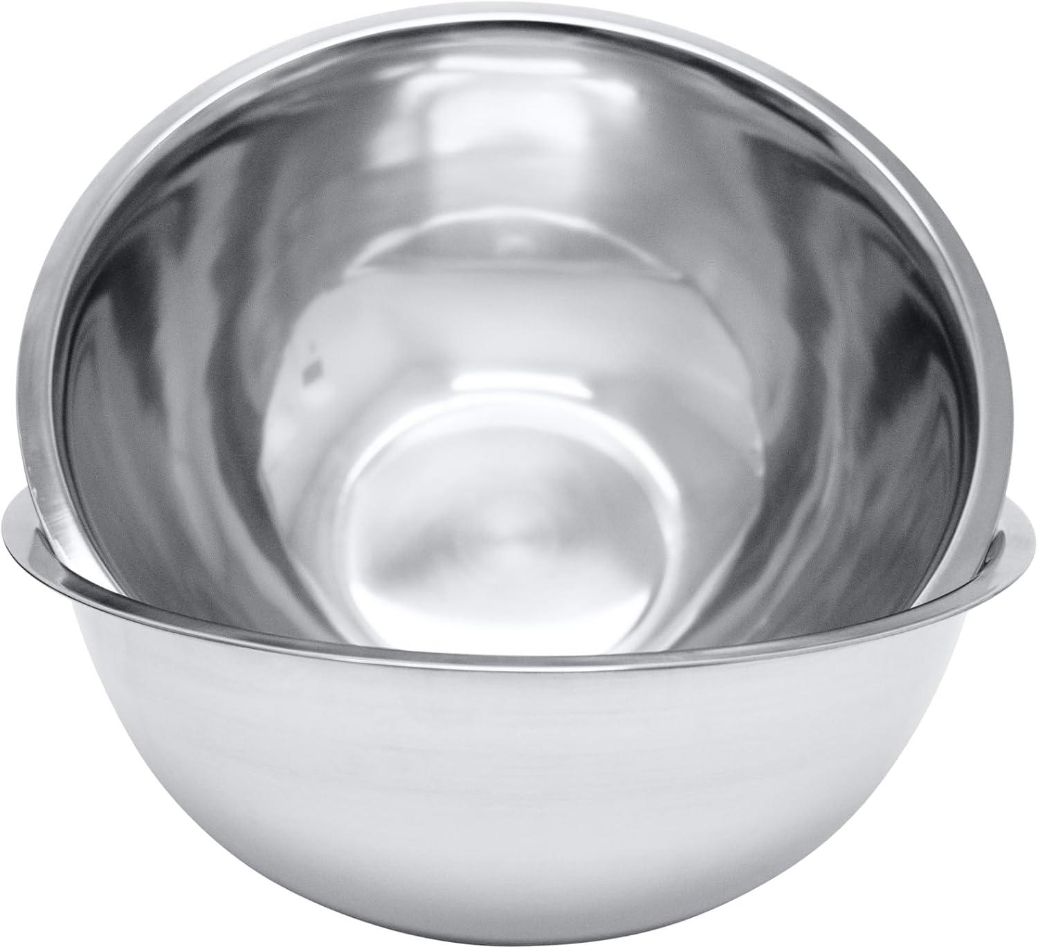 Great Credentials 8 Quart, Set of 2, Multi Use Mixing Bowl, Stainless Steel, Professional Chef, Commercial Kitchen, 13.25 Inches Diameter, Flat Base