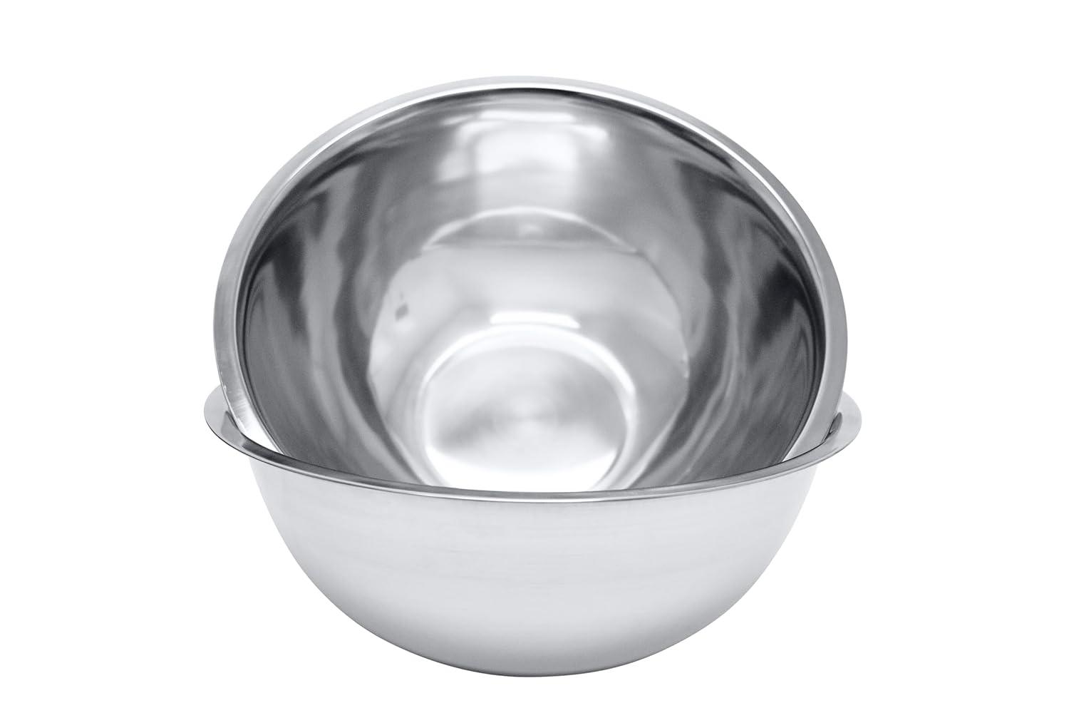Great Credentials 8 Quart, Set of 2, Multi Use Mixing Bowl, Stainless Steel, Professional Chef, Commercial Kitchen, 13.25 Inches Diameter, Flat Base
