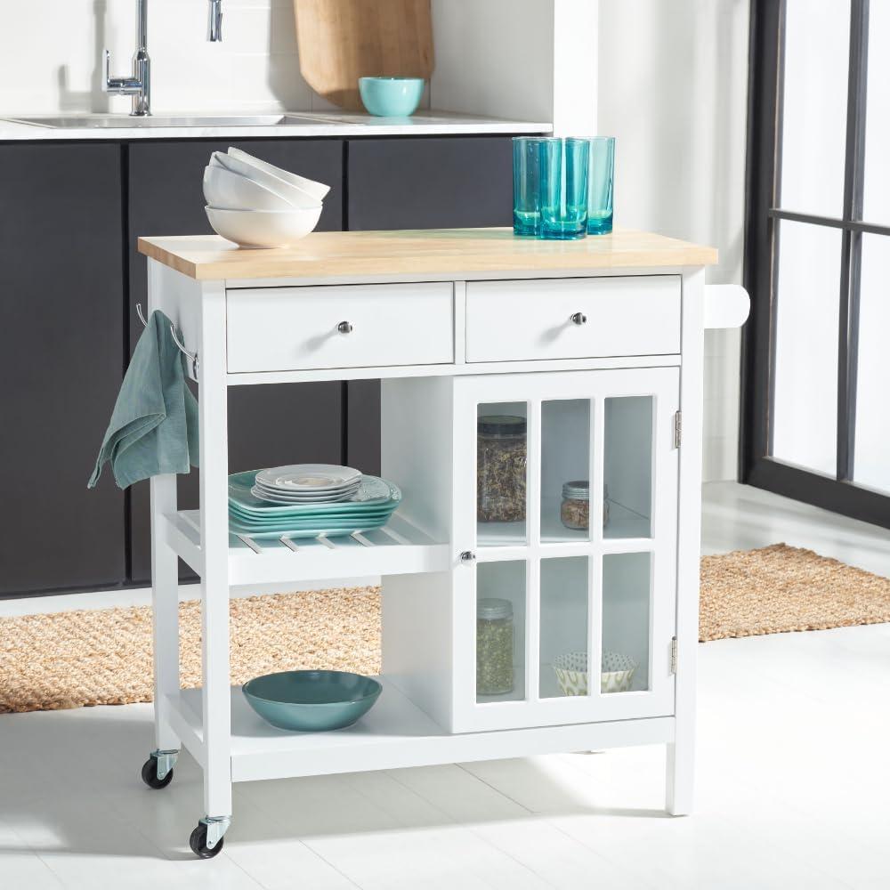 SAFAVIEH Locklyn 1 Door 2-Drawer 2-Shelf Kitchen Cart White / Natural