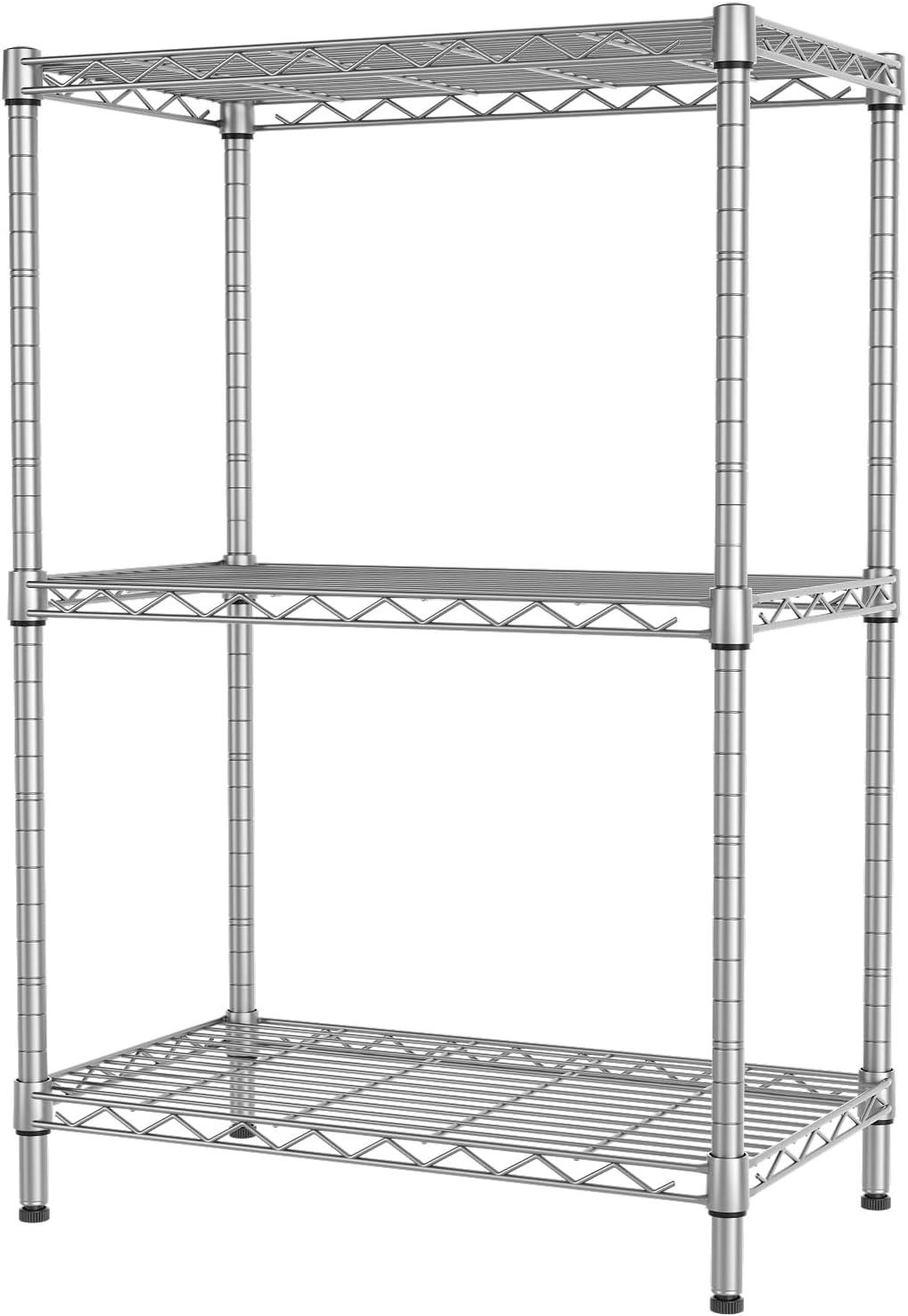 Adjustable Silver Carbon Steel 3-Tier Wire Shelving Unit