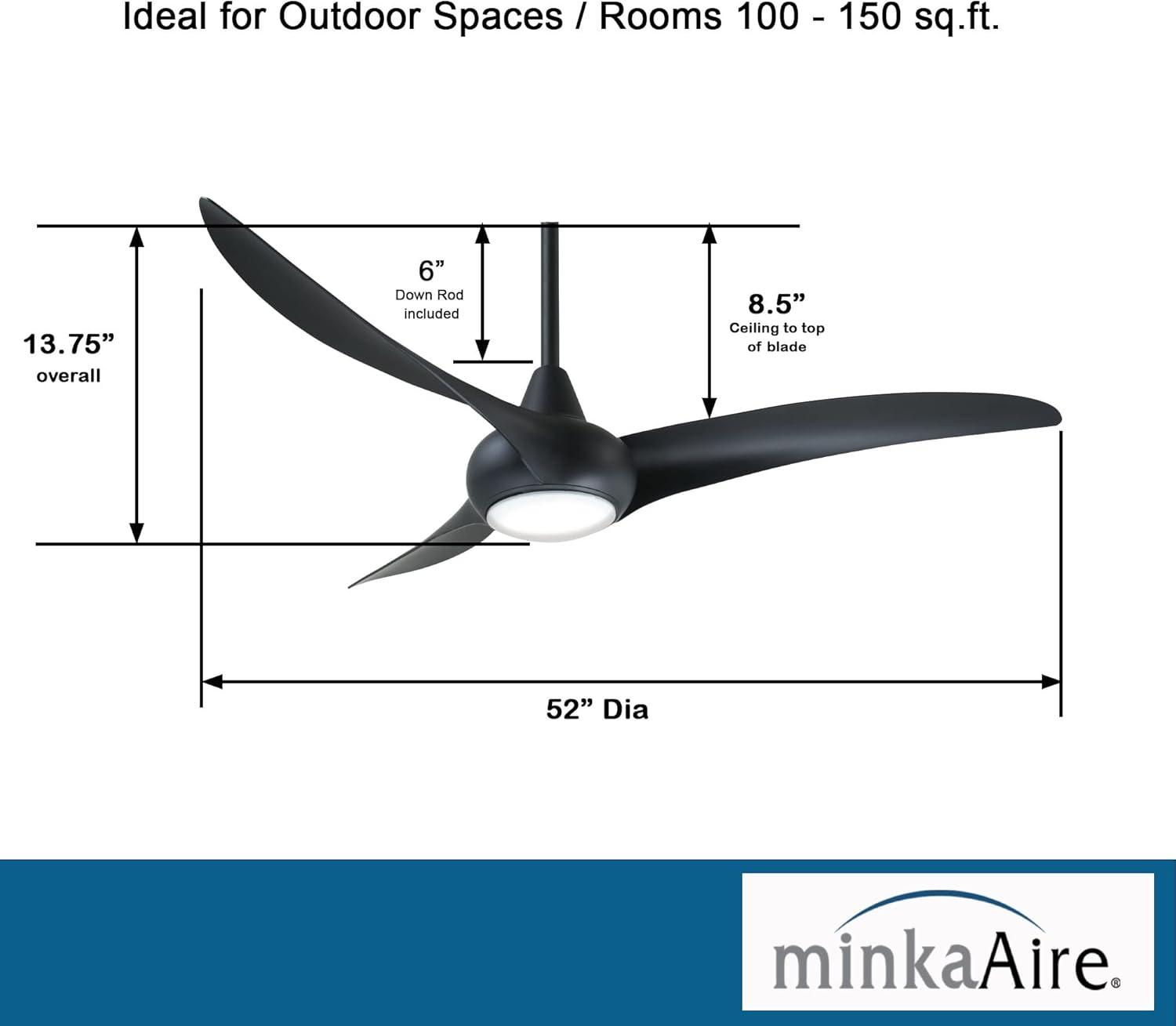 52" Wave 3 - Blade LED Propeller Ceiling Fan with Remote Control and Light Kit Included