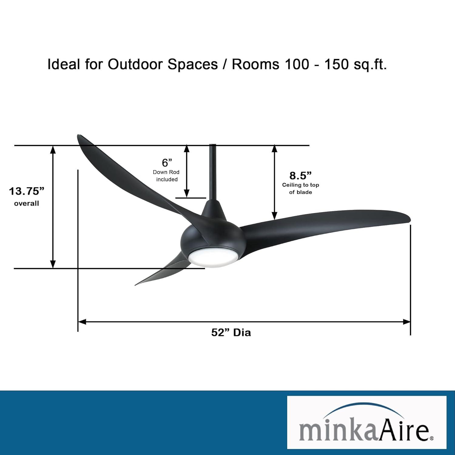 52" Wave 3 - Blade LED Propeller Ceiling Fan with Remote Control and Light Kit Included