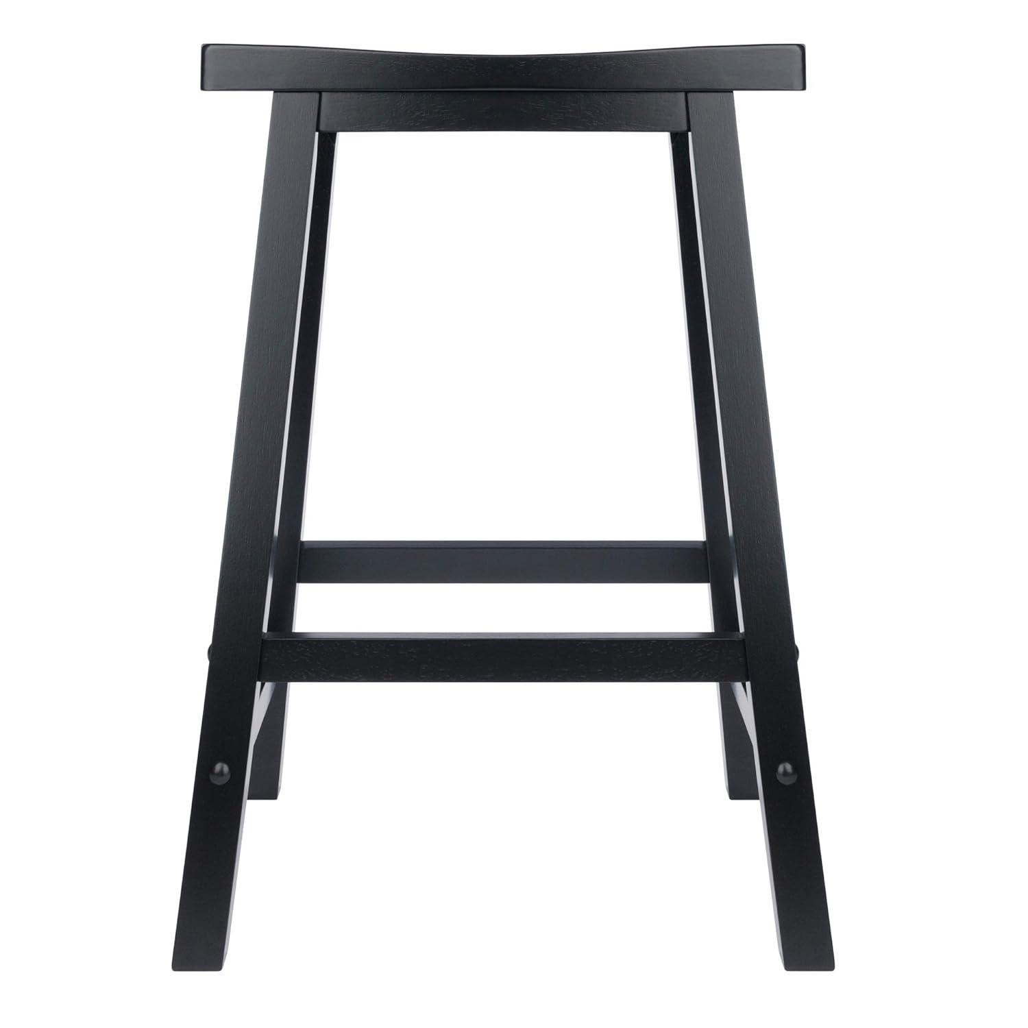 24" Satori Saddle Seat Counter Height Barstool Black - Winsome: Solid Hardwood, Backless Design