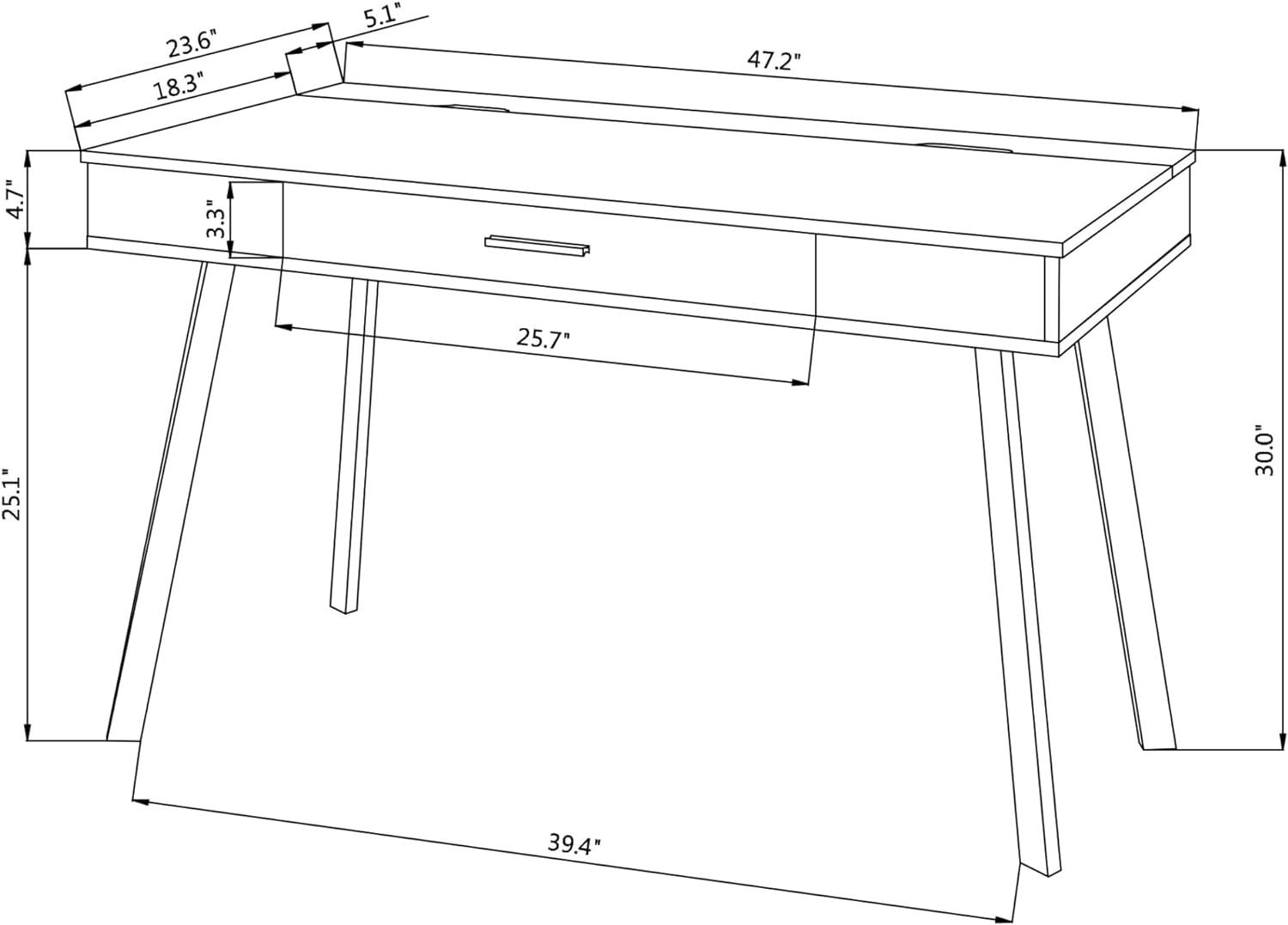 Lancott 48" Dark Brown Modern Computer Desk with Drawer