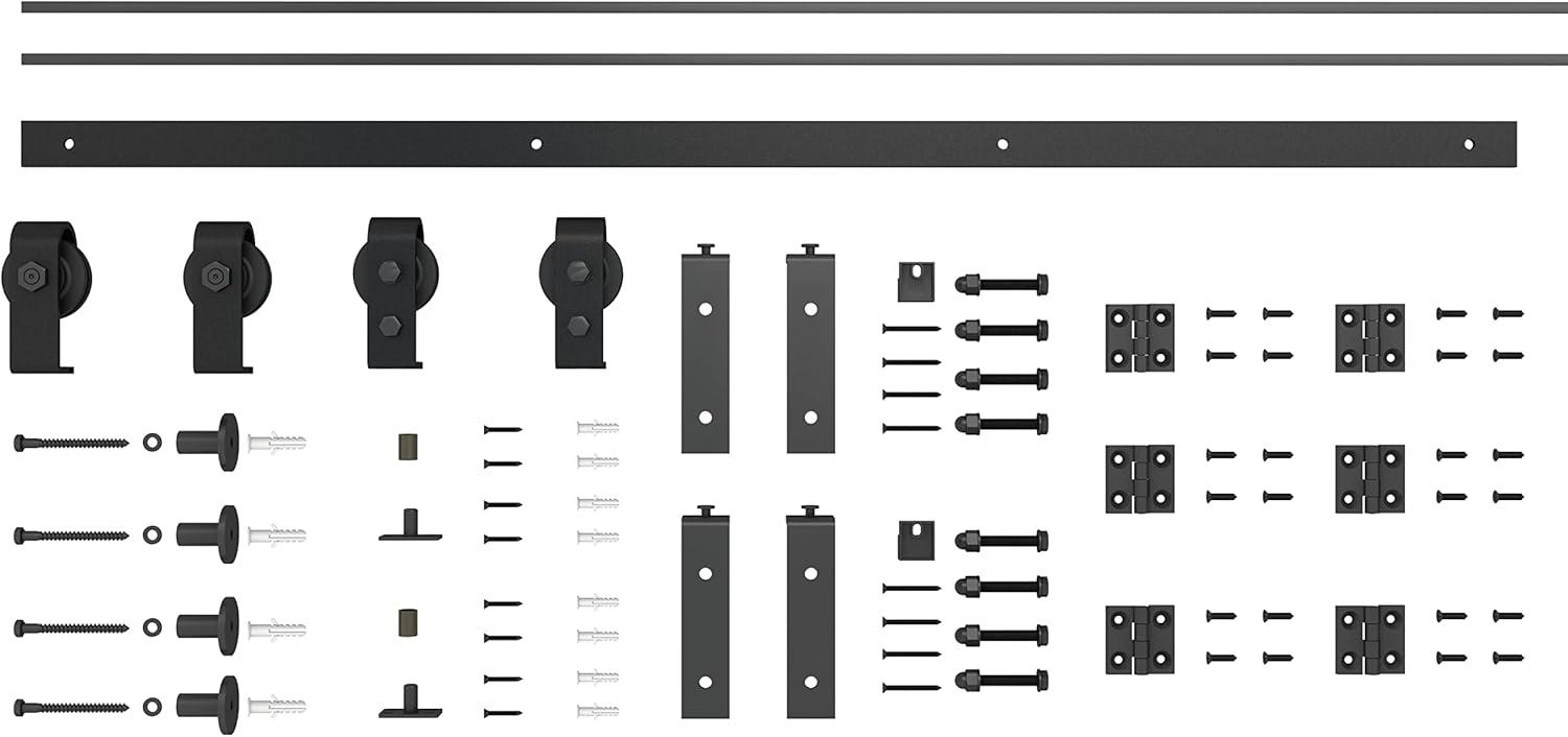 48 in. x 80 in. Primed MDF Double Bi-Fold Barn Door with Black Hardware