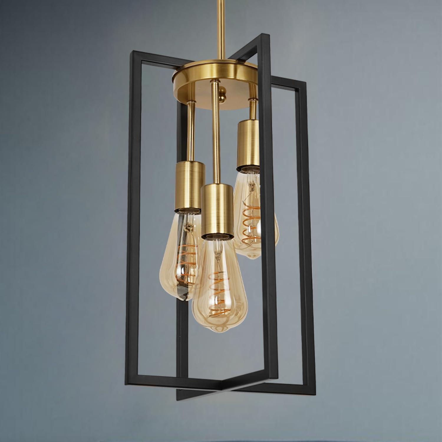 Modern Black and Gold Rectangle Metal Pendant Light