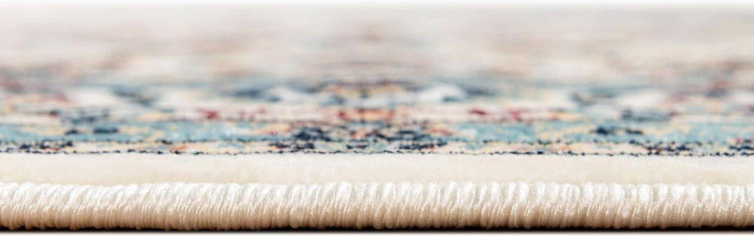 Ivory and Blue Synthetic Square Stain-Resistant Area Rug