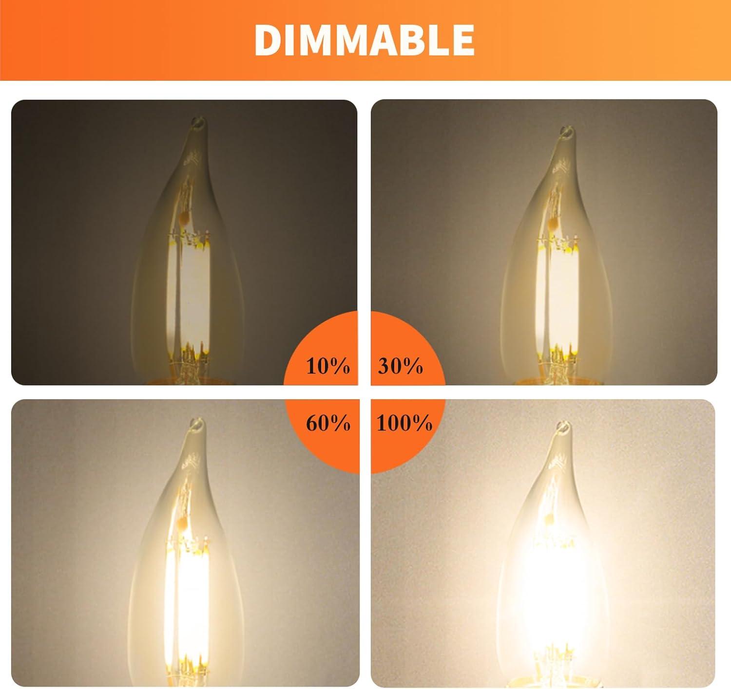 Amber Glass Dimmable LED Candelabra Bulbs 6-Pack