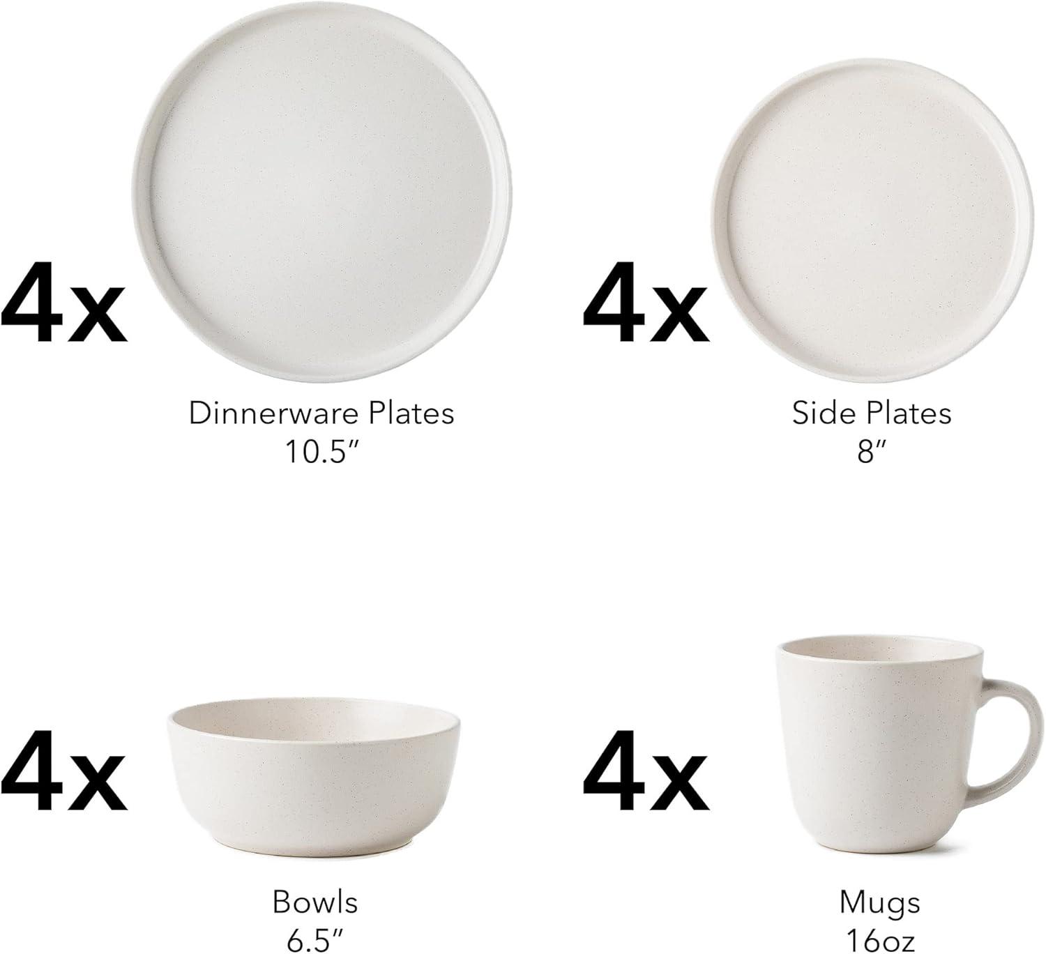 Matte White Ceramic 16-Piece Round Dinnerware Set for 4