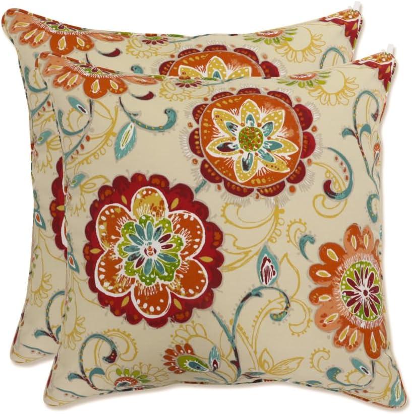 Fanfare Sonoma Floral Beige and Red Outdoor Throw Pillows, Set of 2