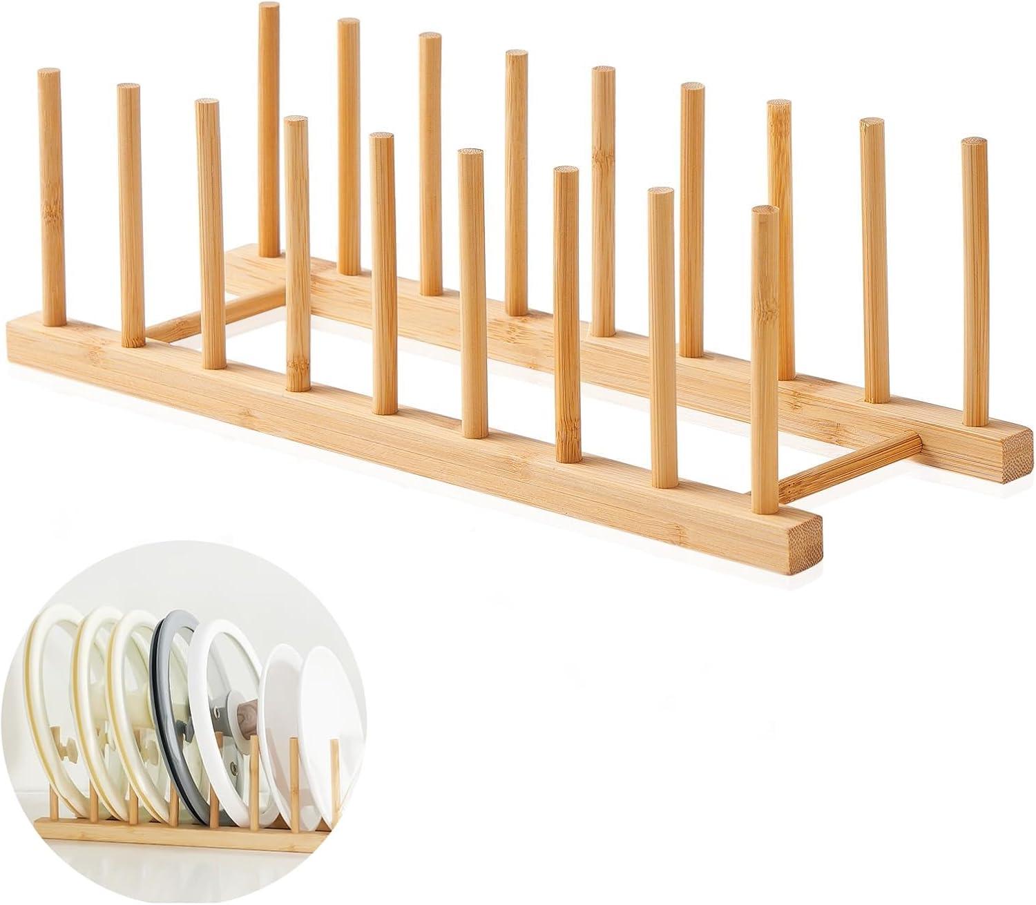 Wovilon Bamboo Wooden Plate Racks Dish Stand Holder Kitchen Storage Cabinet Organizer For Dish/Plate/Bowl/Cup/Pot Lid/Cutting Board