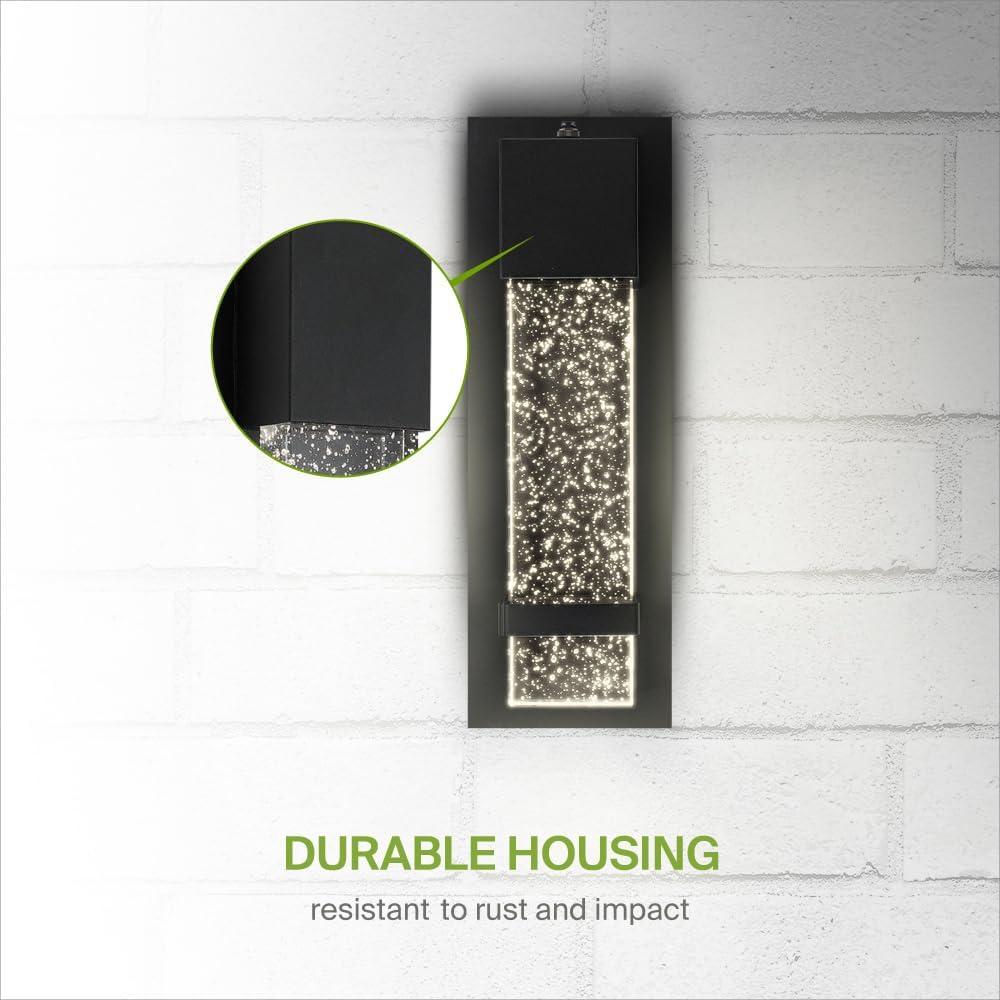 ASD LED 13 Inch Bubble Glass Wall Light Fixture | 12W 500LM 3000-5000K 120V | 3CCT, Waterproof, Photocell, ETL Listed | Exterior Dusk To Dawn Sconce, Outdoor-Indoor Lighting | Black