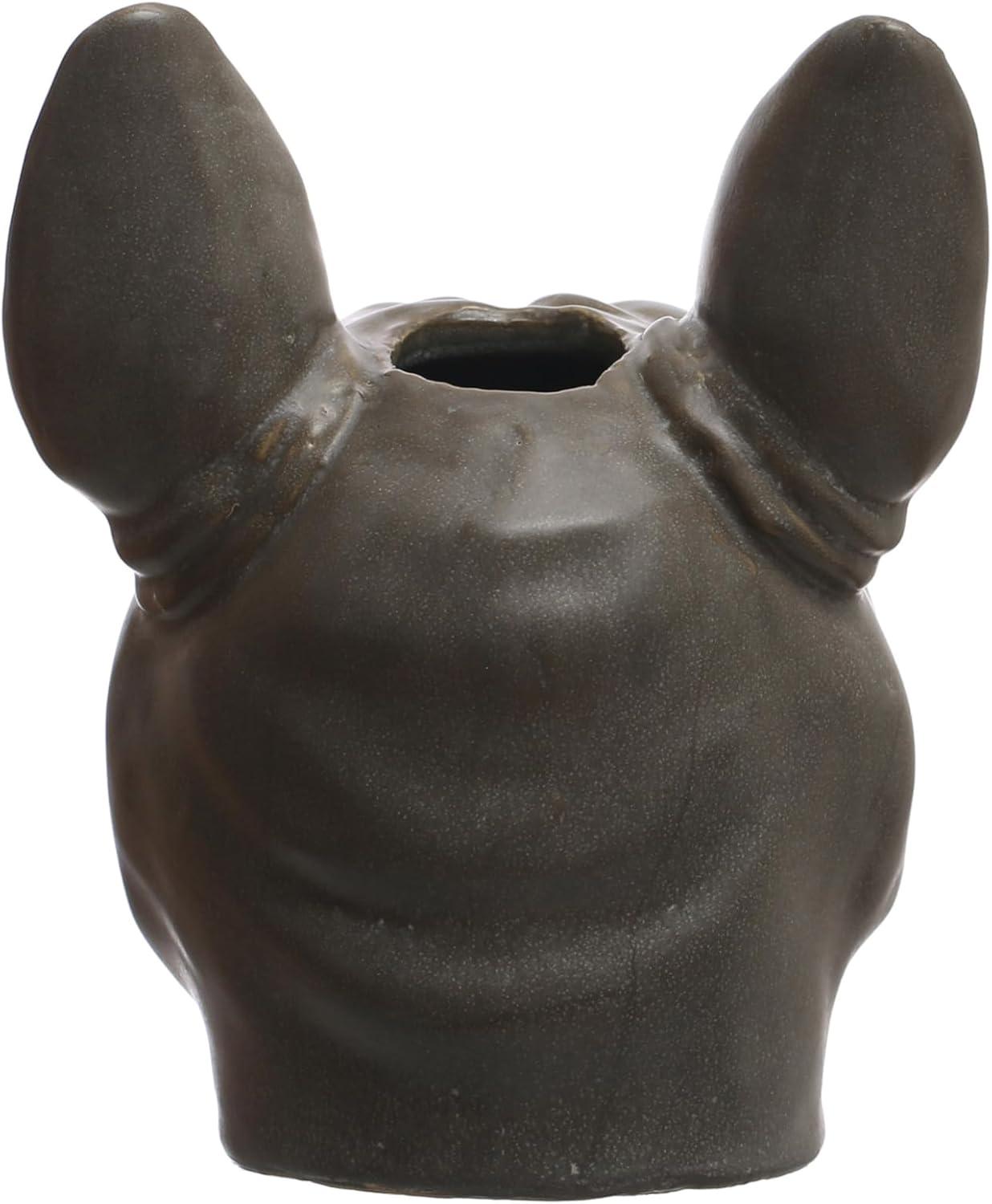 Gray Ceramic French Bulldog Head Vase Planter