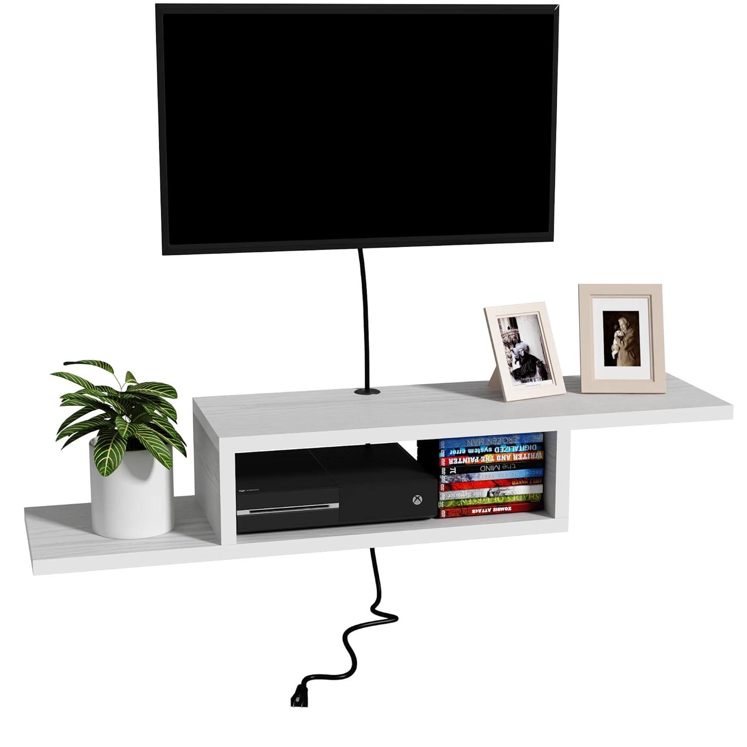 ChooChoo Floating TV Stand Shelf, Wall Mount Entertainment Center Media Console for Living Room, Bedroom, White