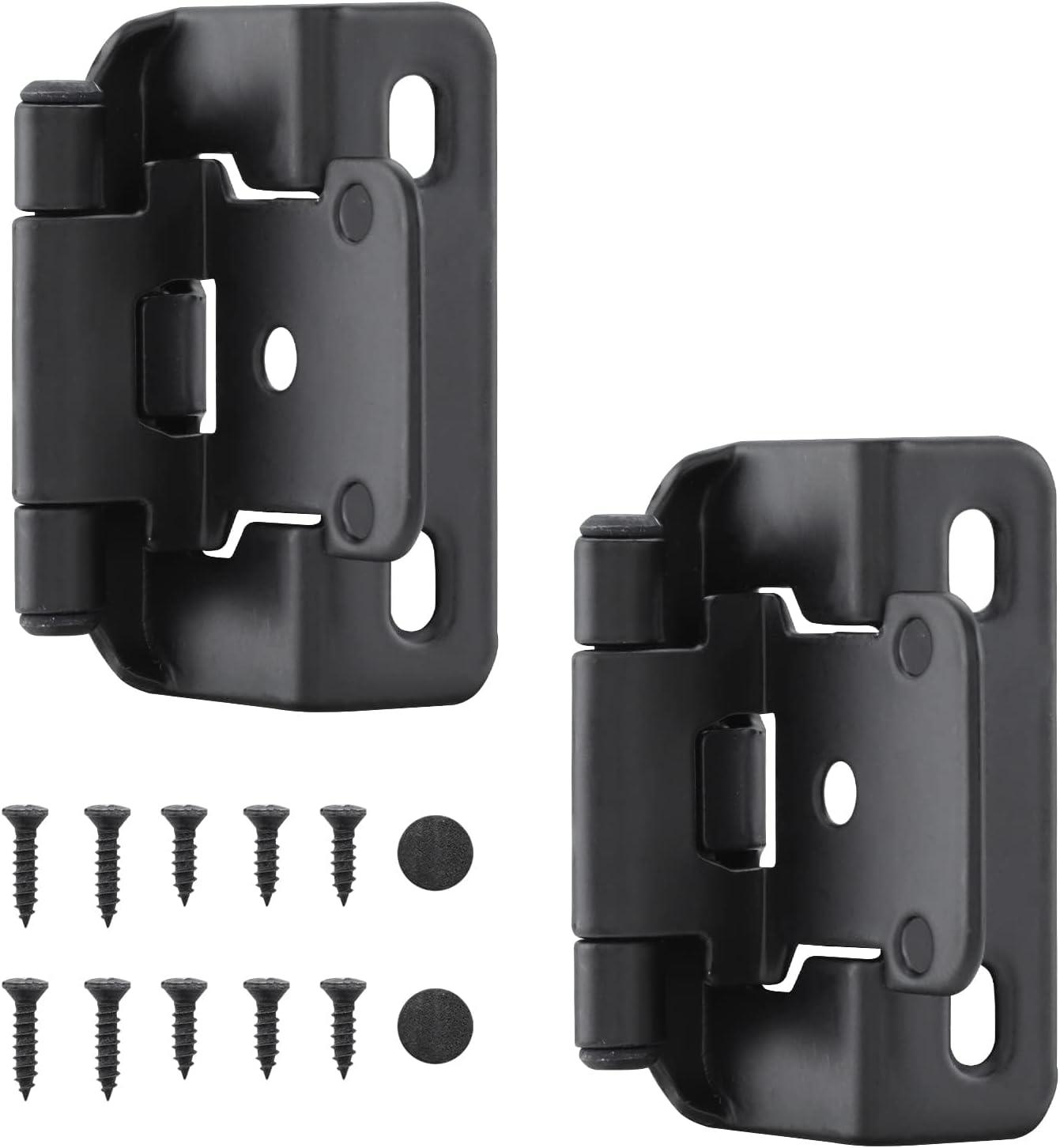 50 Pack 25 Pairs Semi-Overlay 1/2 inch Self-Closing Face Frame Cabinet Hinges Matte Black Half Wrap-Around Kitchen Cabinet Door Hinges Face Mount Cabinet Hardware Matte Black Matte Black