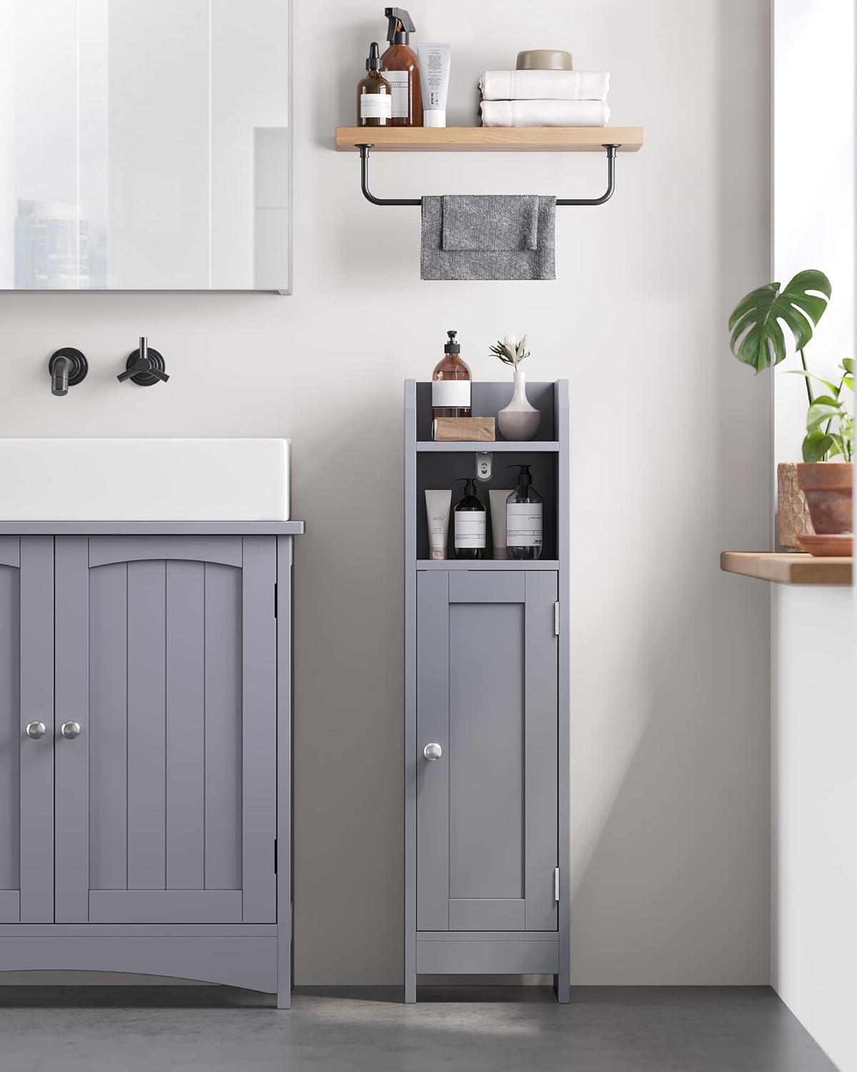 Mystic Gray MDF Narrow Bathroom Storage Cabinet with Adjustable Shelves