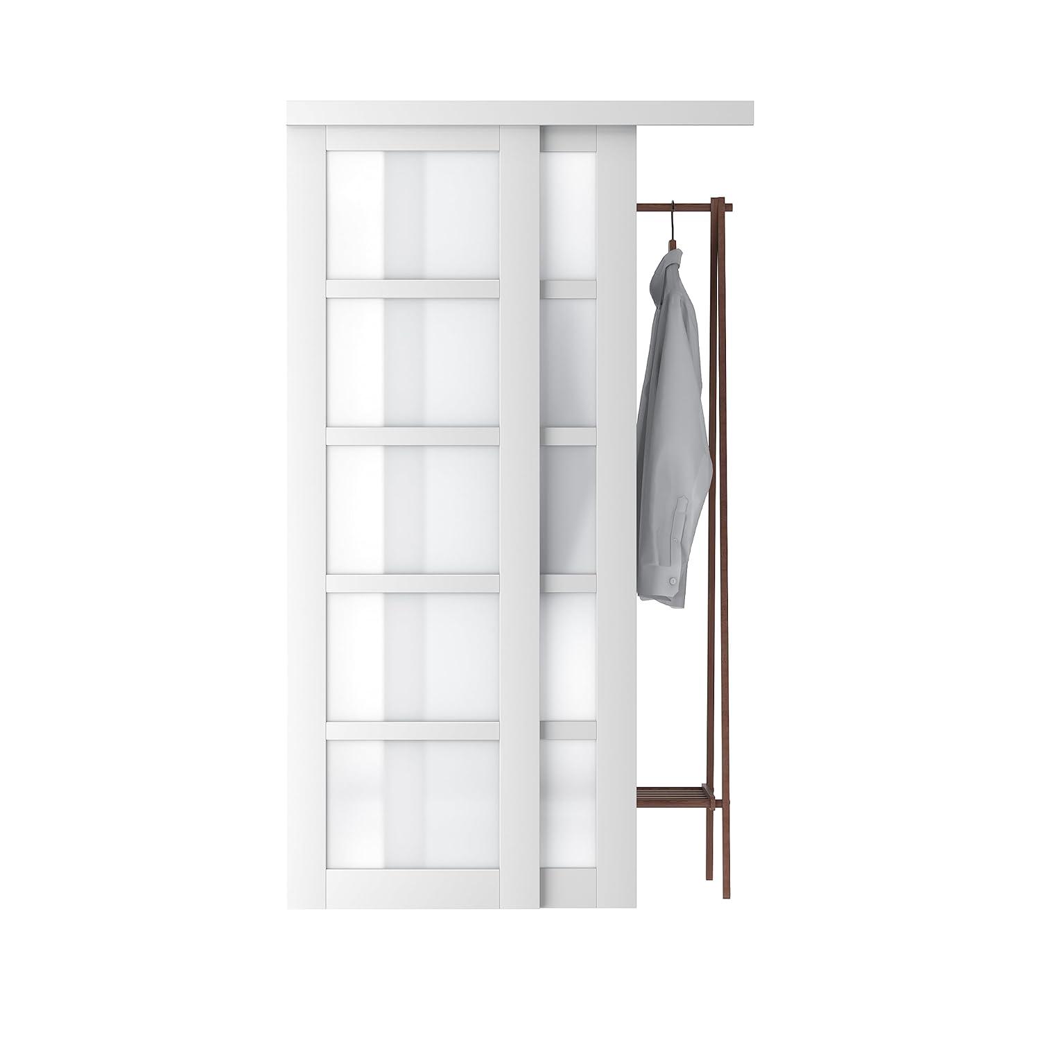 JUBEST 5-Lite Frosted Glass Sliding Closet Doors With Installation Hardware Kit