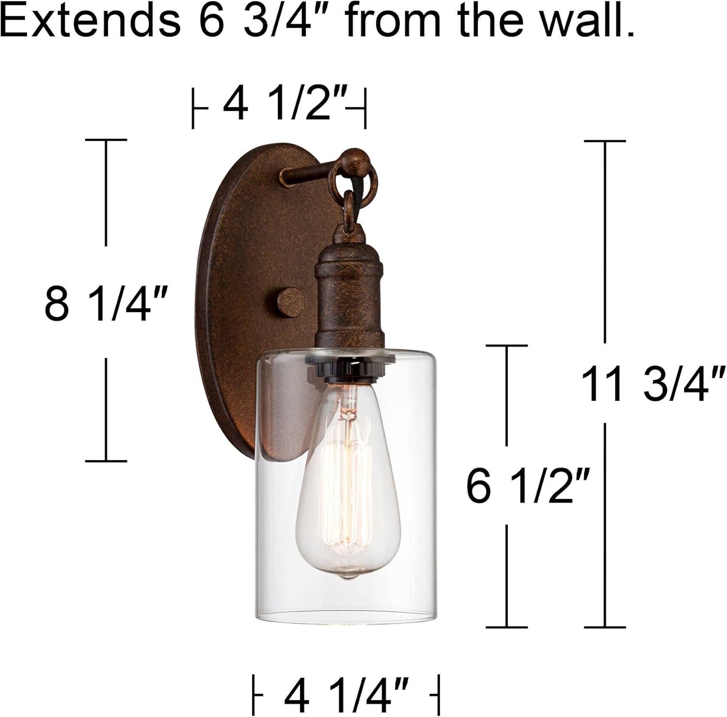 Franklin Iron Works Cloverly Industrial Rustic Wall Light Sconce Bronze 4 1/2" Fixture LED Clear Glass for Bedroom Bathroom Vanity Reading Living Room