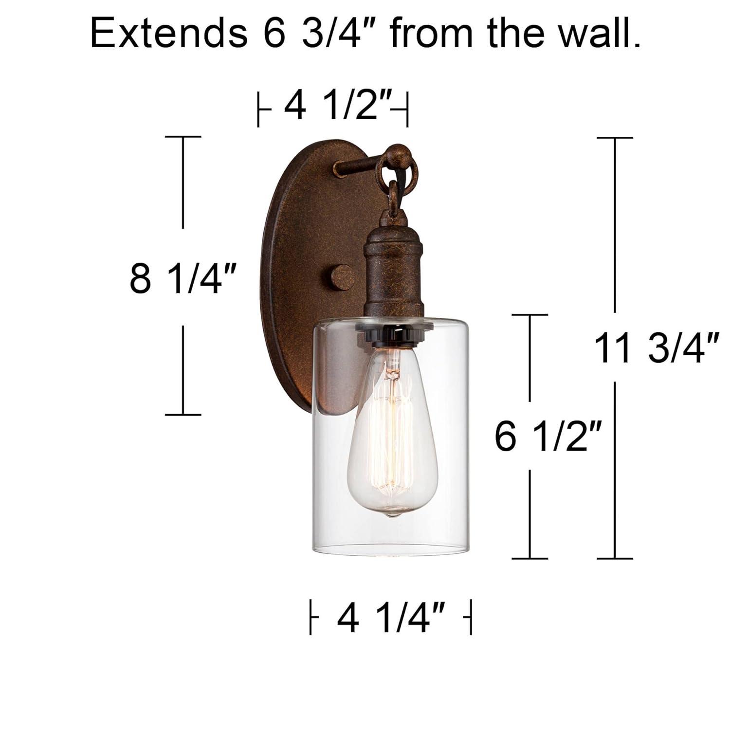Franklin Iron Works Cloverly Industrial Rustic Wall Light Sconce Bronze 4 1/2" Fixture LED Clear Glass for Bedroom Bathroom Vanity Reading Living Room