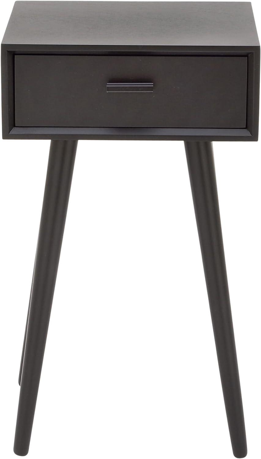 Modern Matte Black 16" Solid Wood Accent Table with Storage