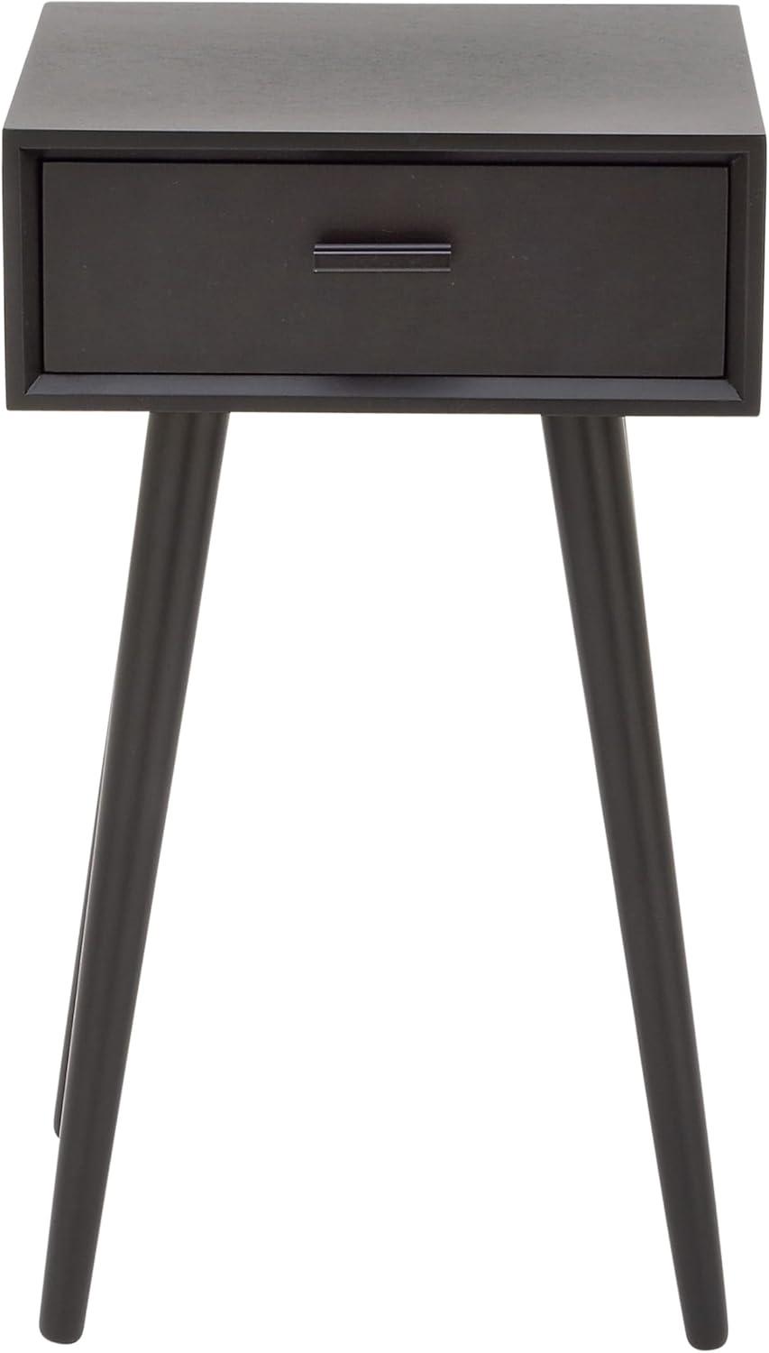 Modern Matte Black 16" Solid Wood Accent Table with Storage