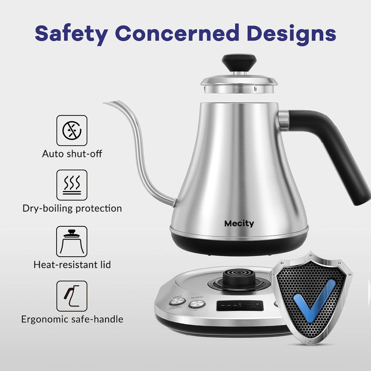 Stainless Steel Digital Gooseneck Kettle with LCD Display, 0.8L