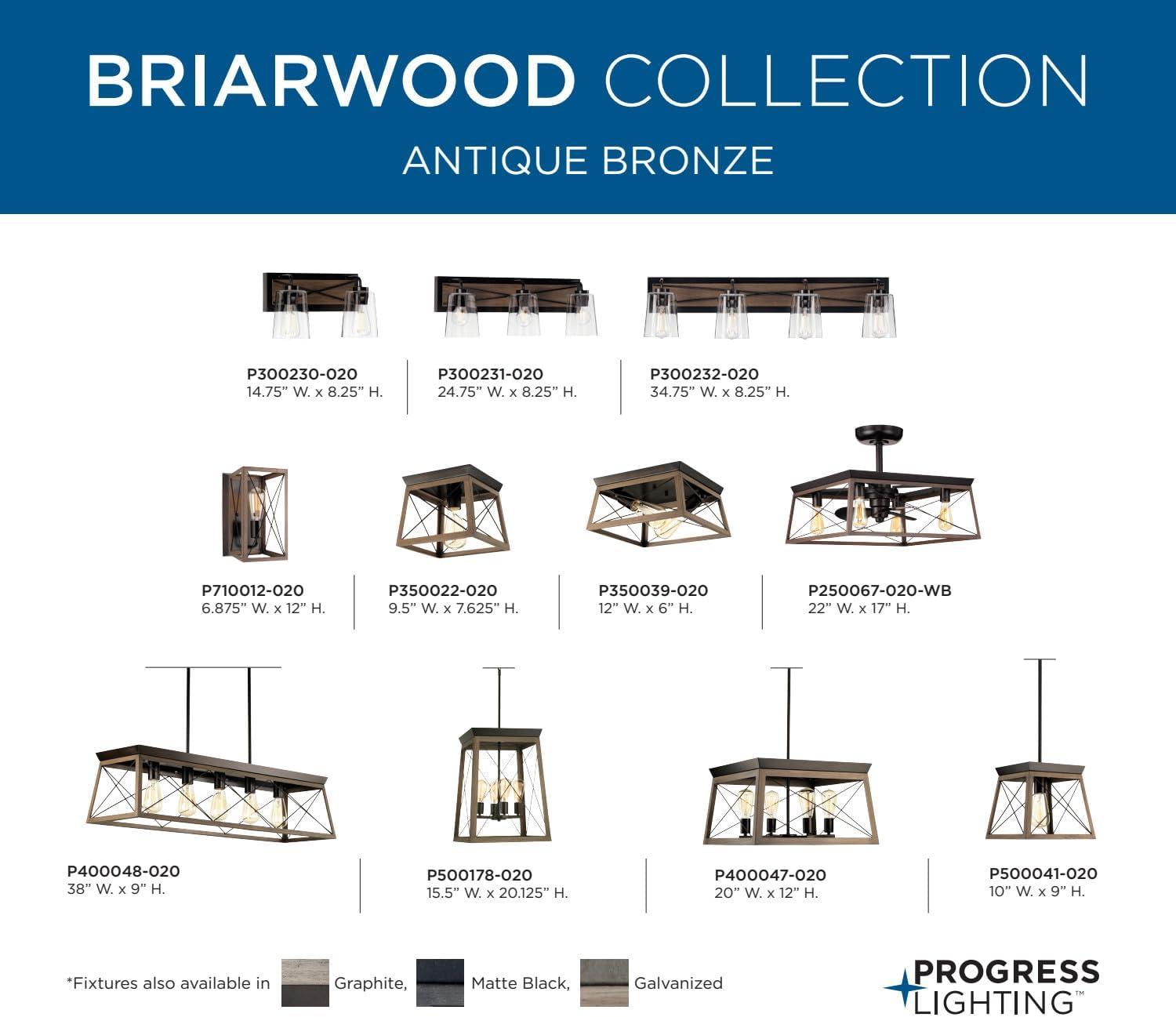 Progress Lighting Briarwood 1-Light Flush Mount, Antique Bronze, Faux-Painted Wood Shade