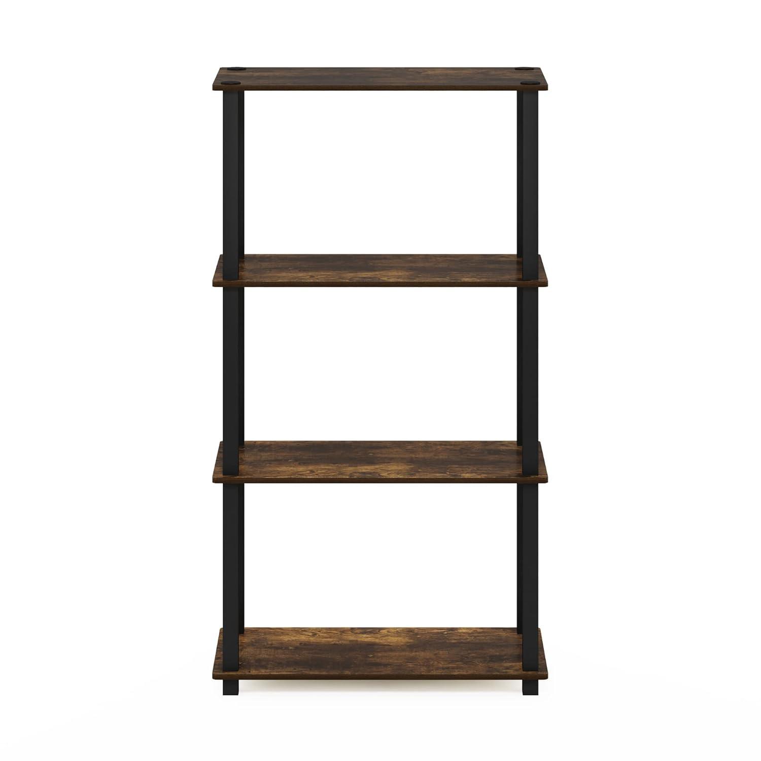 Furinno 4-Tier Multipurpose Display Rack Storage Shelving Unit with Square Tube Open Bookshelf,Amber Pine/Black
