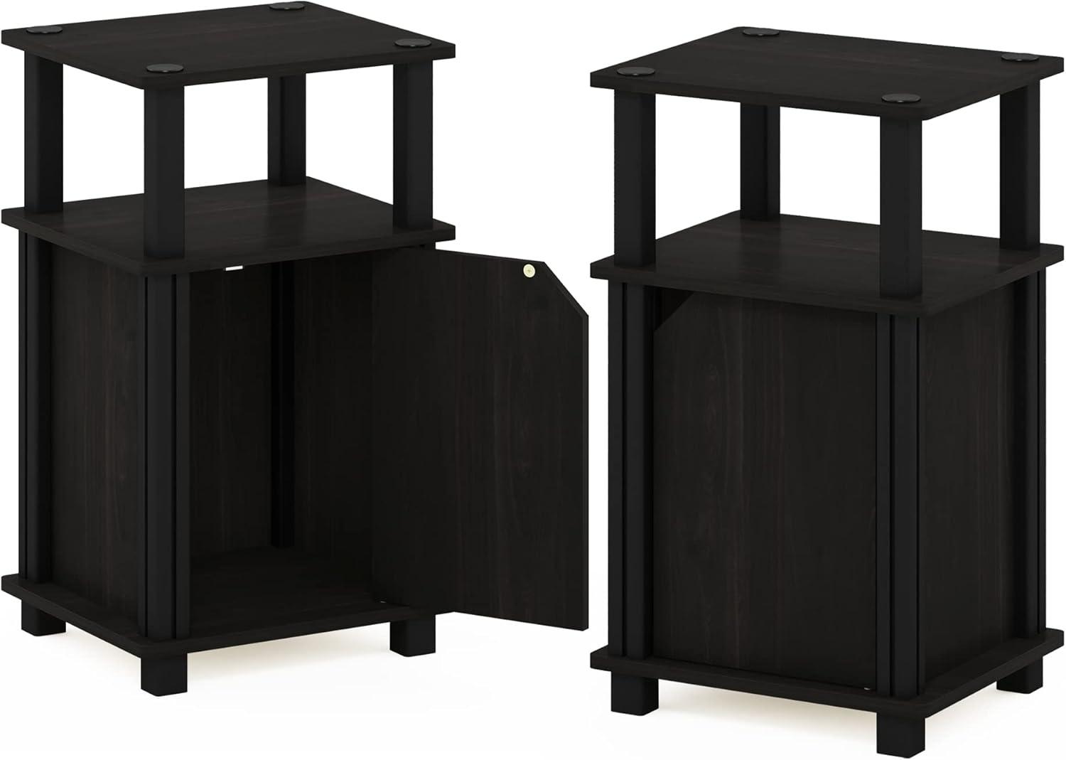 Furinno 2PCS Mid-Century 3-Tier Sofa Side Telephone Table Nightstand Accent End Table w/Storage Cabinet&Open Display Bookshelf,Espresso/Black