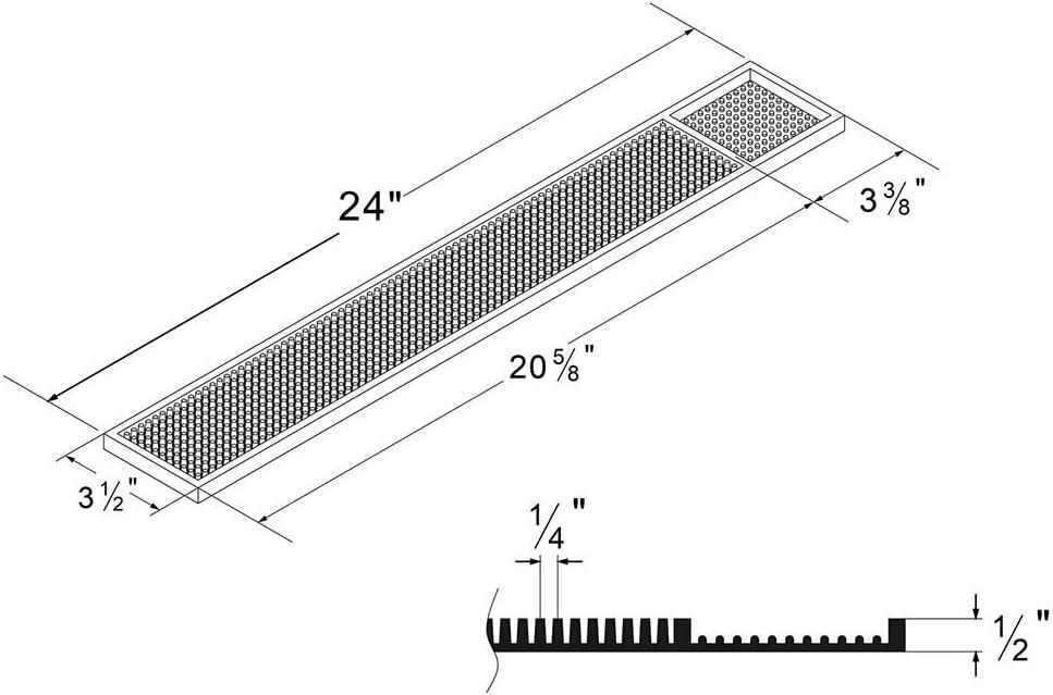 Black Rubber Bar Service Mat with Drainage 24" x 3.5"