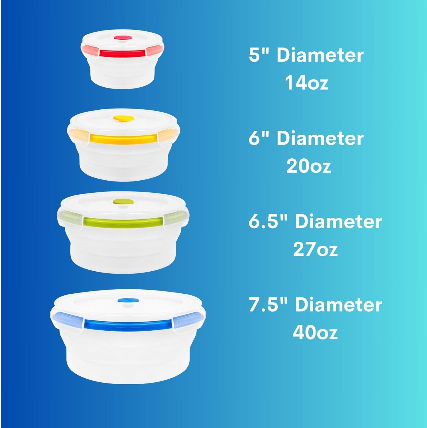 Round Multicolor Collapsible Silicone Food Storage Containers, Set of 4