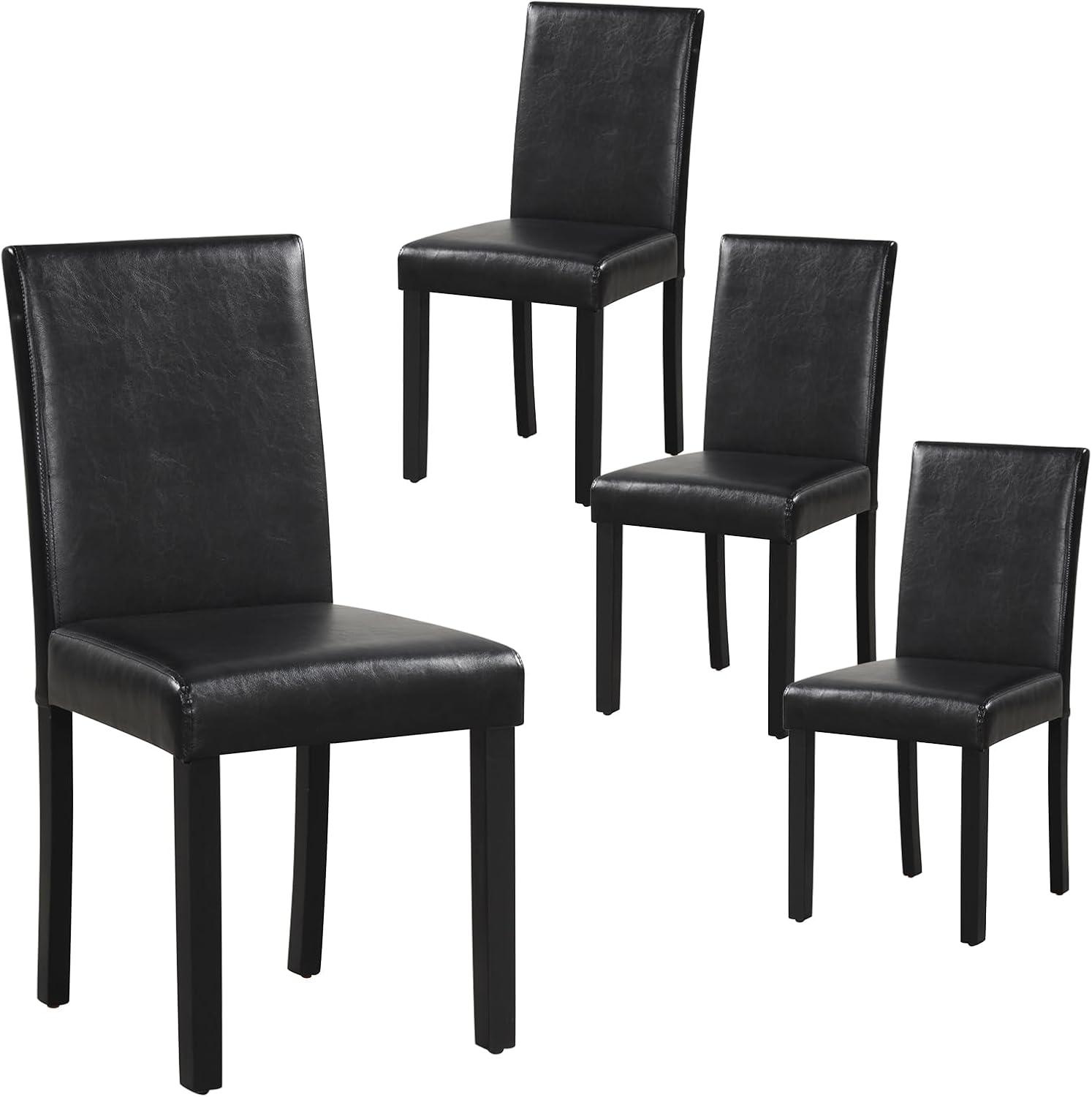 Tangkula Dining Chair Set of 4 w/ Acacia Wood Frame & Rubber Wood Legs Padded Backrest