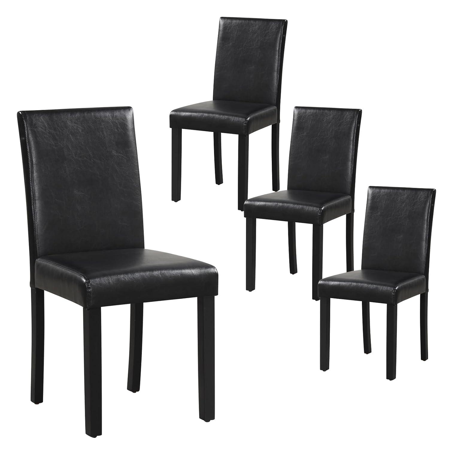 Tangkula Dining Chair Set of 4 w/ Acacia Wood Frame & Rubber Wood Legs Padded Backrest Black