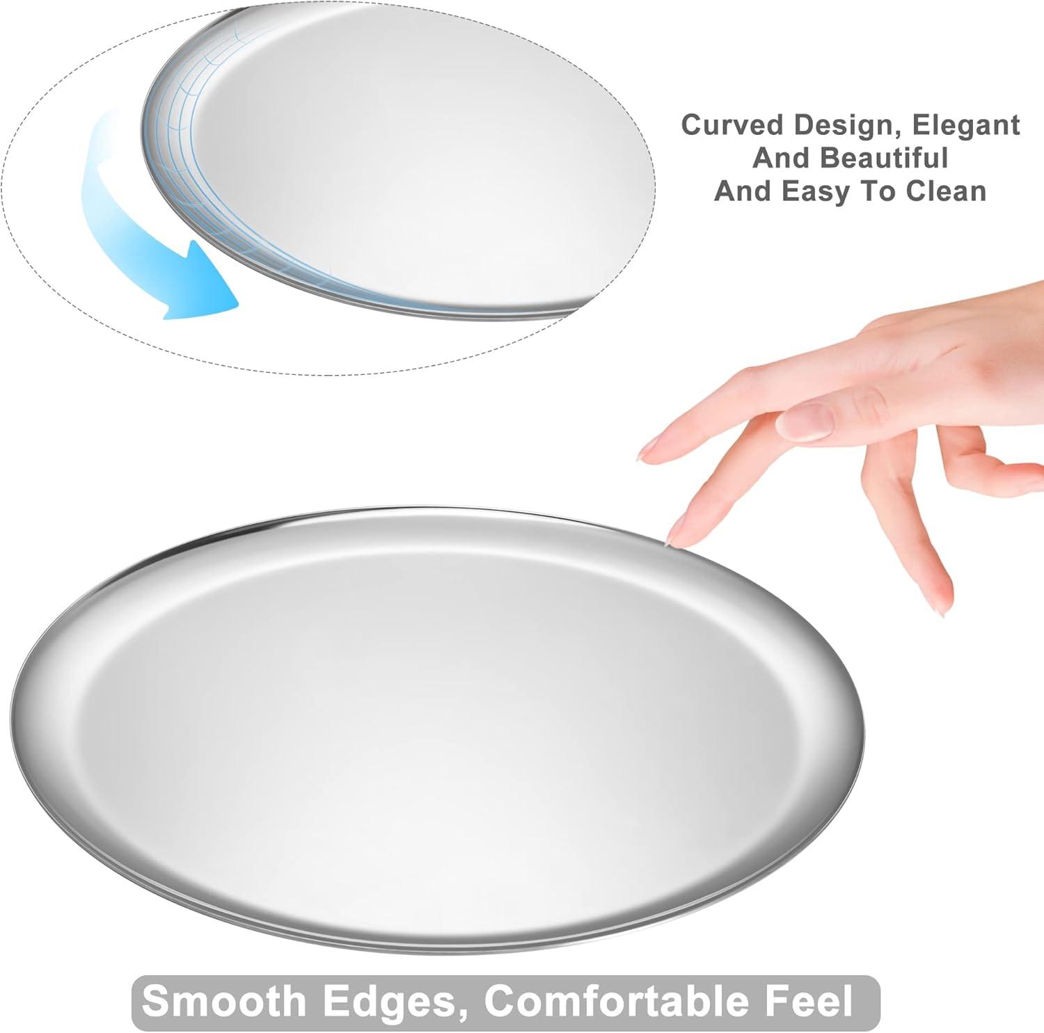 Large Mirror-Polished Stainless Steel Round Tray – Multi-Purpose Decorative Storage for Jewelry, Cosmetics & Essentials – 11.02" Silver Organizer for Bathroom,Bedroom,Coffee Table & Living Room