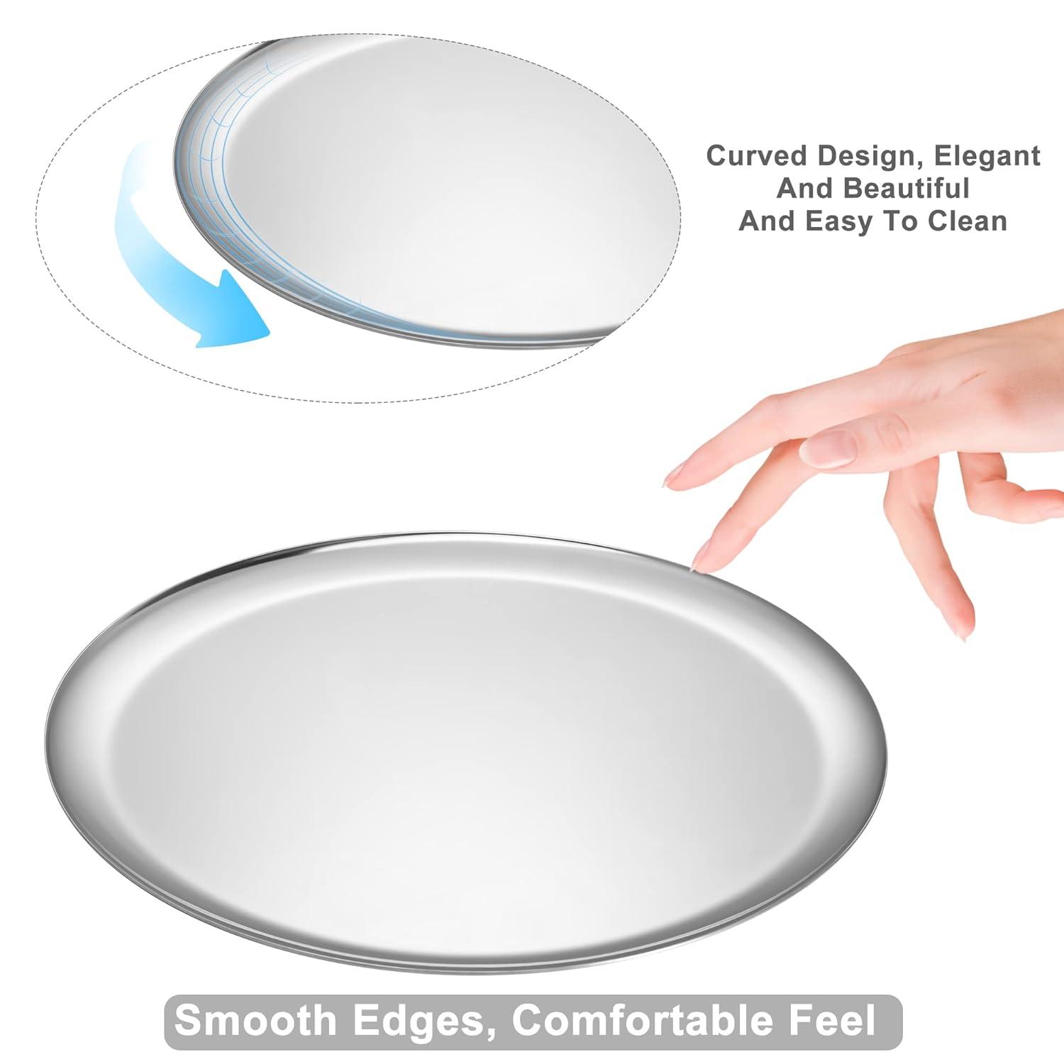 Large Mirror-Polished Stainless Steel Round Tray – Multi-Purpose Decorative Storage for Jewelry, Cosmetics & Essentials – 11.02" Silver Organizer for Bathroom,Bedroom,Coffee Table & Living Room