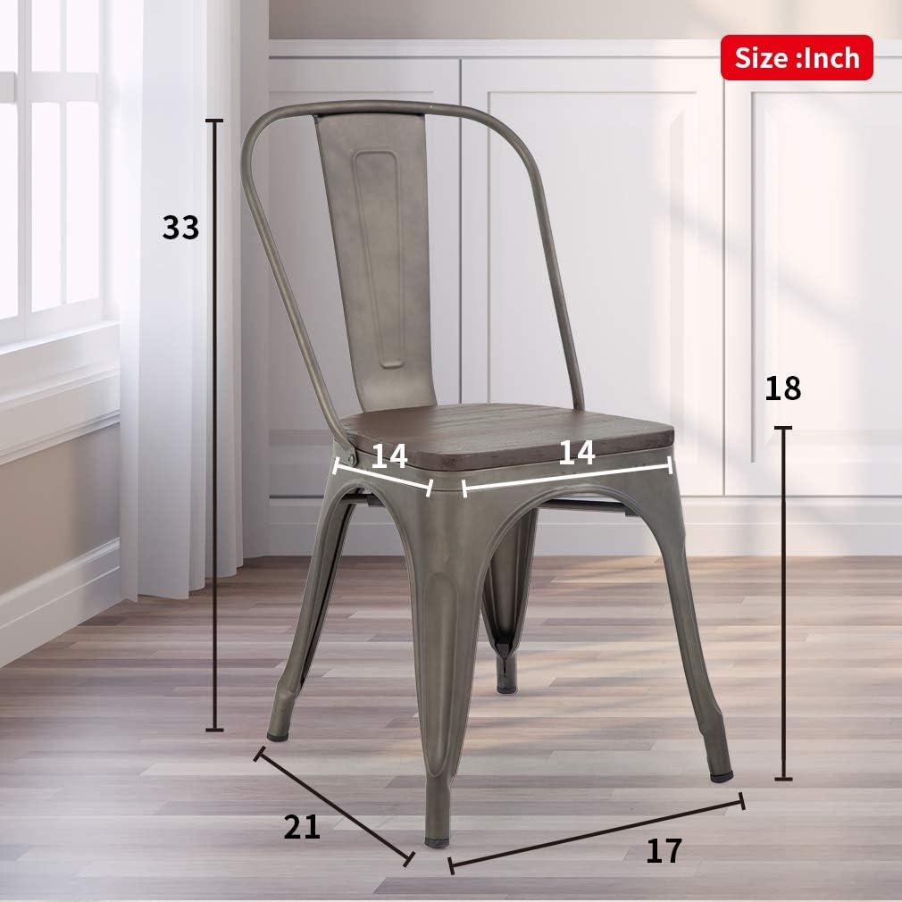 CL.HPAHKL Dining Chairs Set of 4 Indoor Outdoor Chairs Patio Chairs Metal Chairs Restaurant Chair 18 Inch Wooden Seat Height Tolix Side Bar Chairs Metal Kitchen Stackable Chair,Bronze